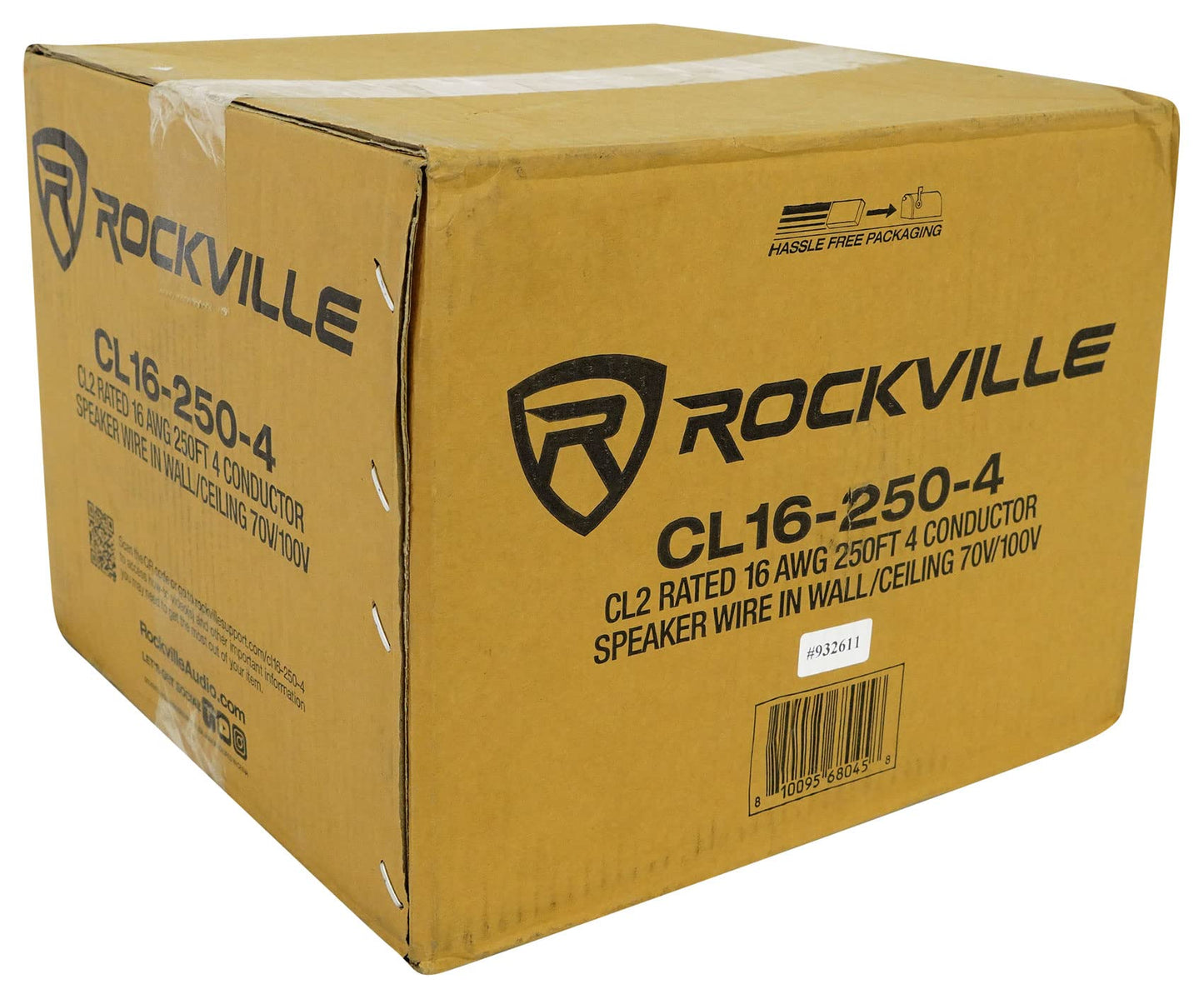 Rockville CL16-250-4 16 AWG 250' 4 Conductor Speaker Wire, CL2 Rated, 100% OFC Copper, Color-Coded PVC, for Home Theater and Commercial Audio