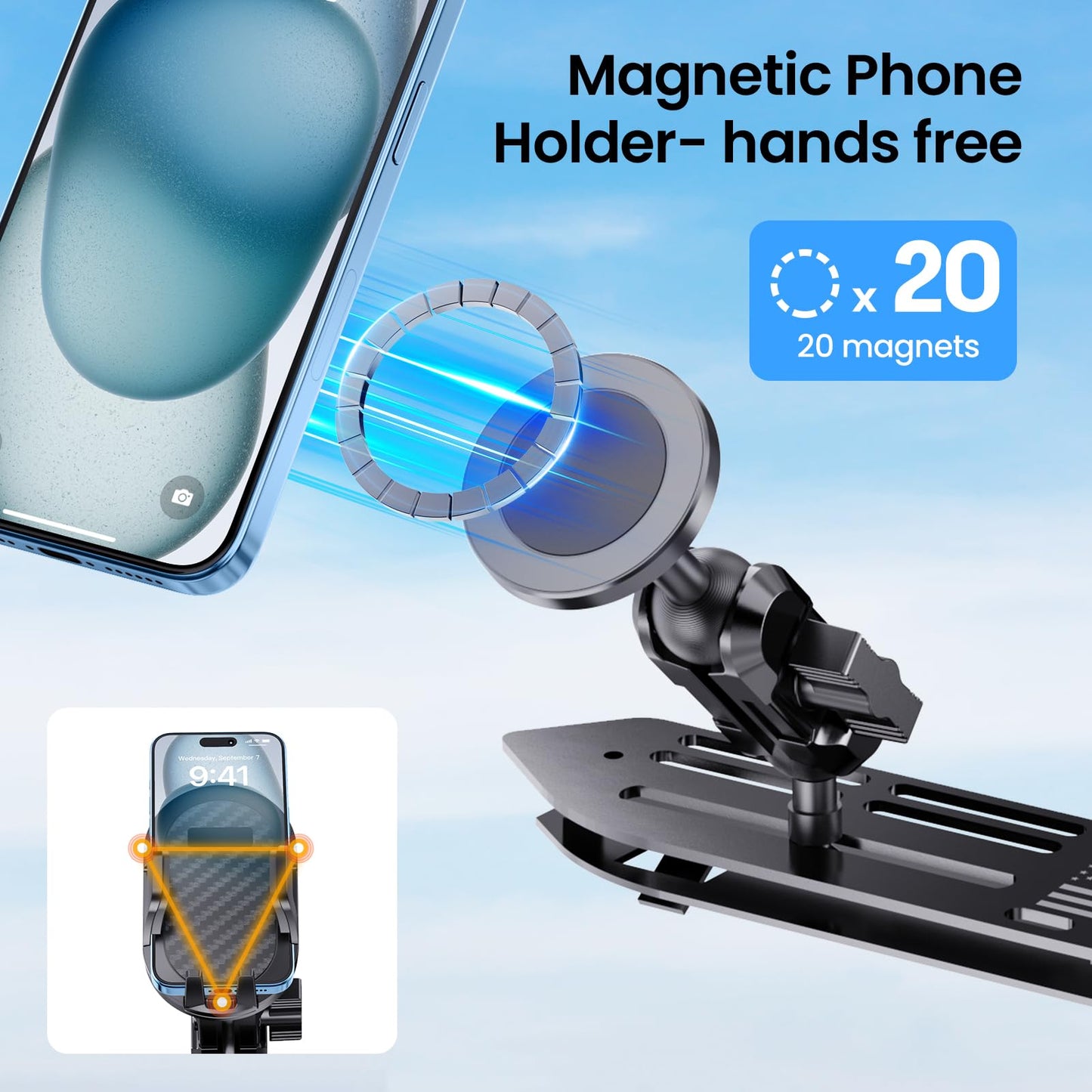 SwiftGaze Stainless Steel Phone Mount for 2018-2023 Wrangler JL (NOT 4xe) & 2020-2023 Gladiator Magnetic & Clamp Dual Heads All-Metal Shakeproof