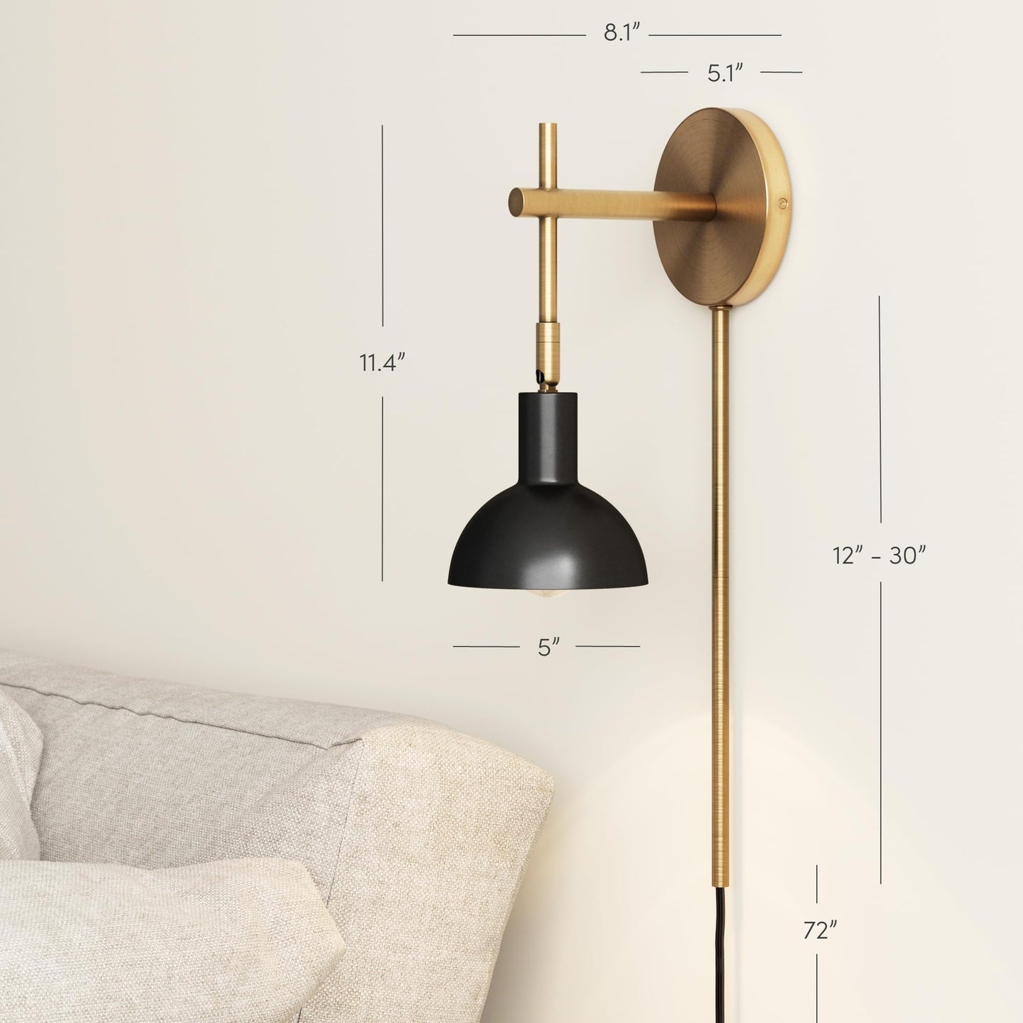 Nathan James Tamlin Wall Light Fixture, Wall Mounted 1-Light Lamp, Plugin Sconce with On/Off Switch for Living Room, Reading Nook or Bedroom, Vintage