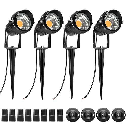 LightingWill 5W LED Landscape Lights, Warm White 3000K-3500K, Waterproof DC 12V COB LED Outdoor Wall Spotlight Low Voltage Garden Tree Spot Lighting