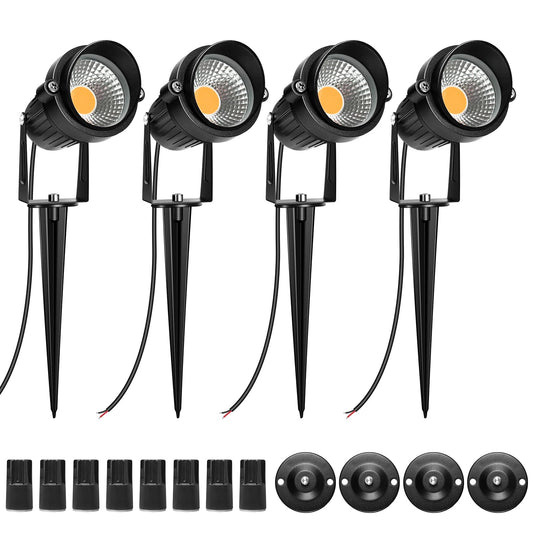 LightingWill 5W LED Landscape Lights, Warm White 3000K-3500K, Waterproof DC 12V COB LED Outdoor Wall Spotlight Low Voltage Garden Tree Spot Lighting