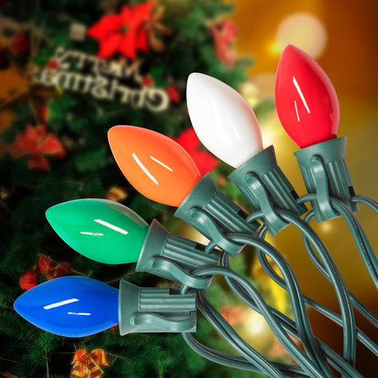 25FT C7 Christmas Decorations Lights, Vintage Christmas Lights String, Multicolor Christmas Tree Lights, Xmas Light for Outdoor Indoor Holiday