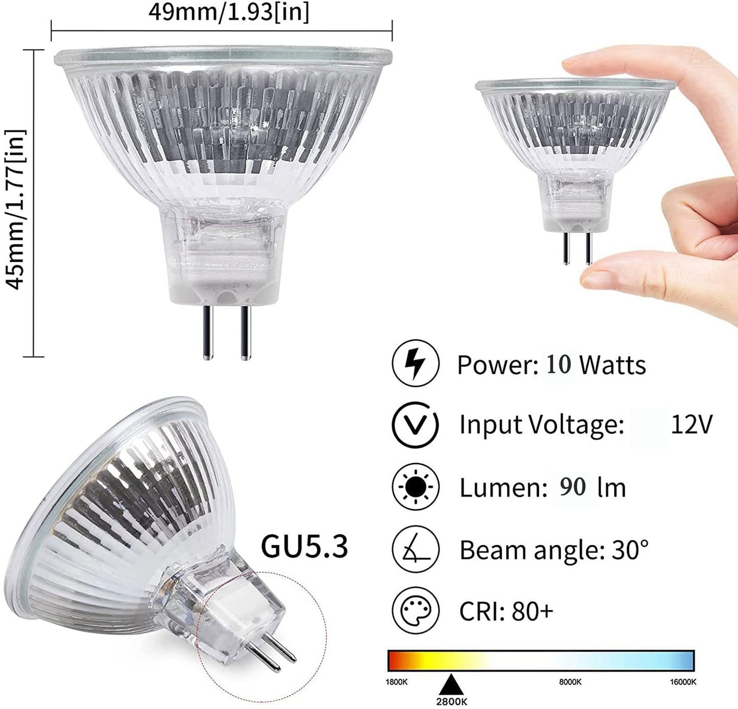 Edearkar Halogen Light Bulbs Halogen Lamp MR16 12 Volt 10Watt Halogen Bulbs for Landscape Light,School,Family,Tunnel Light,Pack of 8