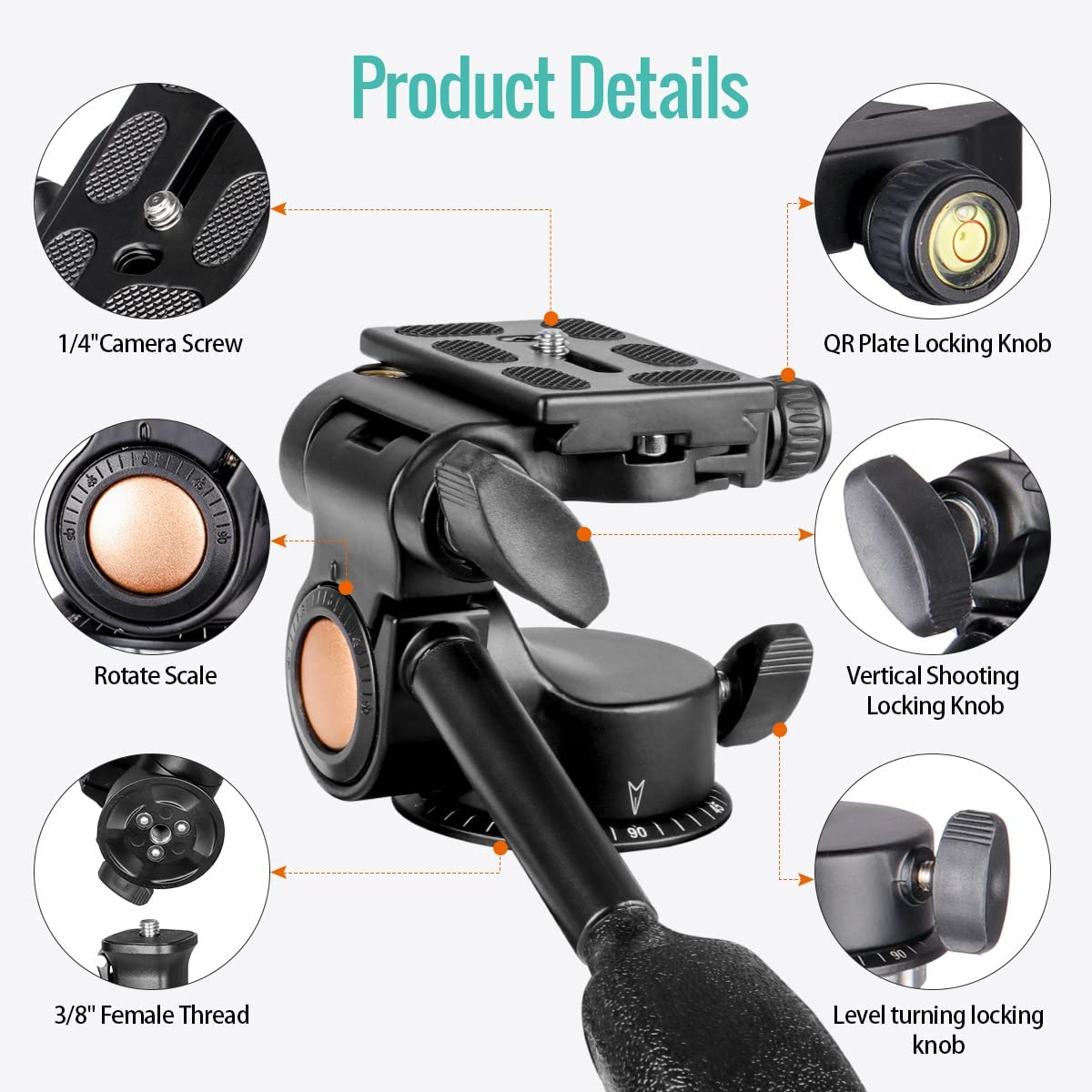 Koolehaoda 360°Single Handle Hydraulic Damping Three-Dimensional Ball Head with Quick Release Plate for Tripod Monopod