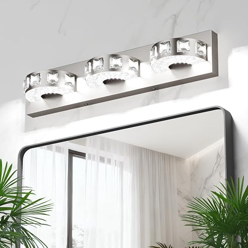 LED Modern Bathroom Vanity Light Fixtures (3-Light, 24W, 21.6-Inch), Brushed Nickel Bathroom Wall Lighting Fixtures Over Mirror (Cool White 5500K)