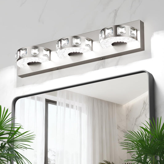 LED Modern Bathroom Vanity Light Fixtures (3-Light, 24W, 21.6-Inch), Brushed Nickel Bathroom Wall Lighting Fixtures Over Mirror (Cool White 5500K)