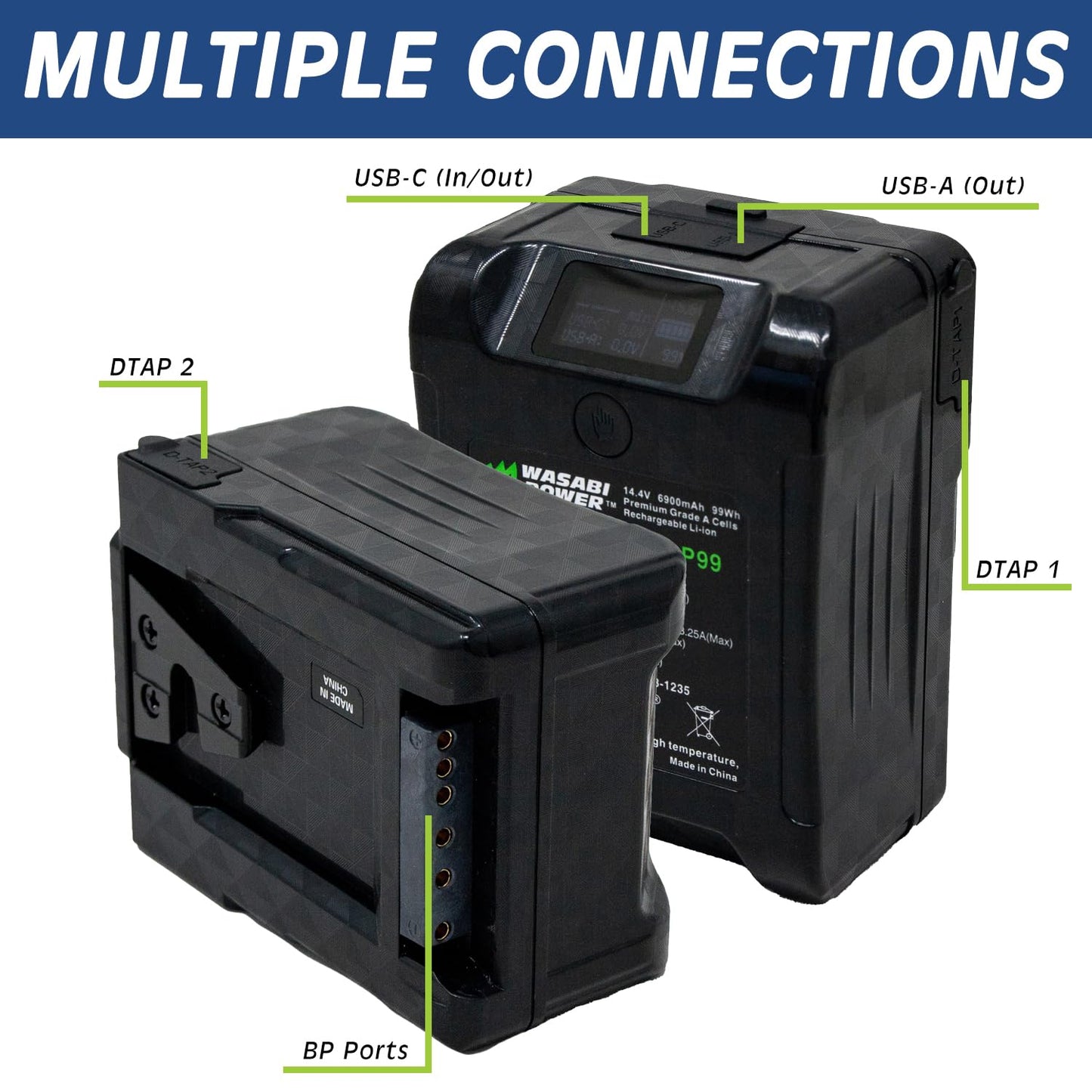 Wasabi Power V Mount/V Lock Mini Series Battery (99Wh, 14.4V, 6900mAh) Rechargeable Li-ion Battery for Broadcast Video Camcorder, Compatible with Sony
