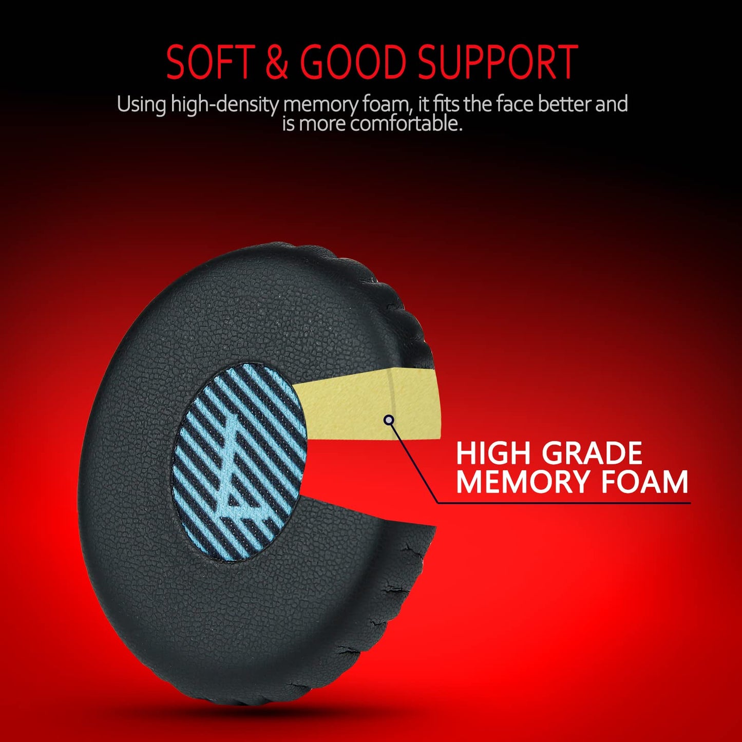 Krone Kalpasmos Bose OE2 Replacement Ear Pads - Soft Leather & Memory Foam, Fits Bose Over-Ear 2 (OE2, OE2i) - Blue Scrim, Black