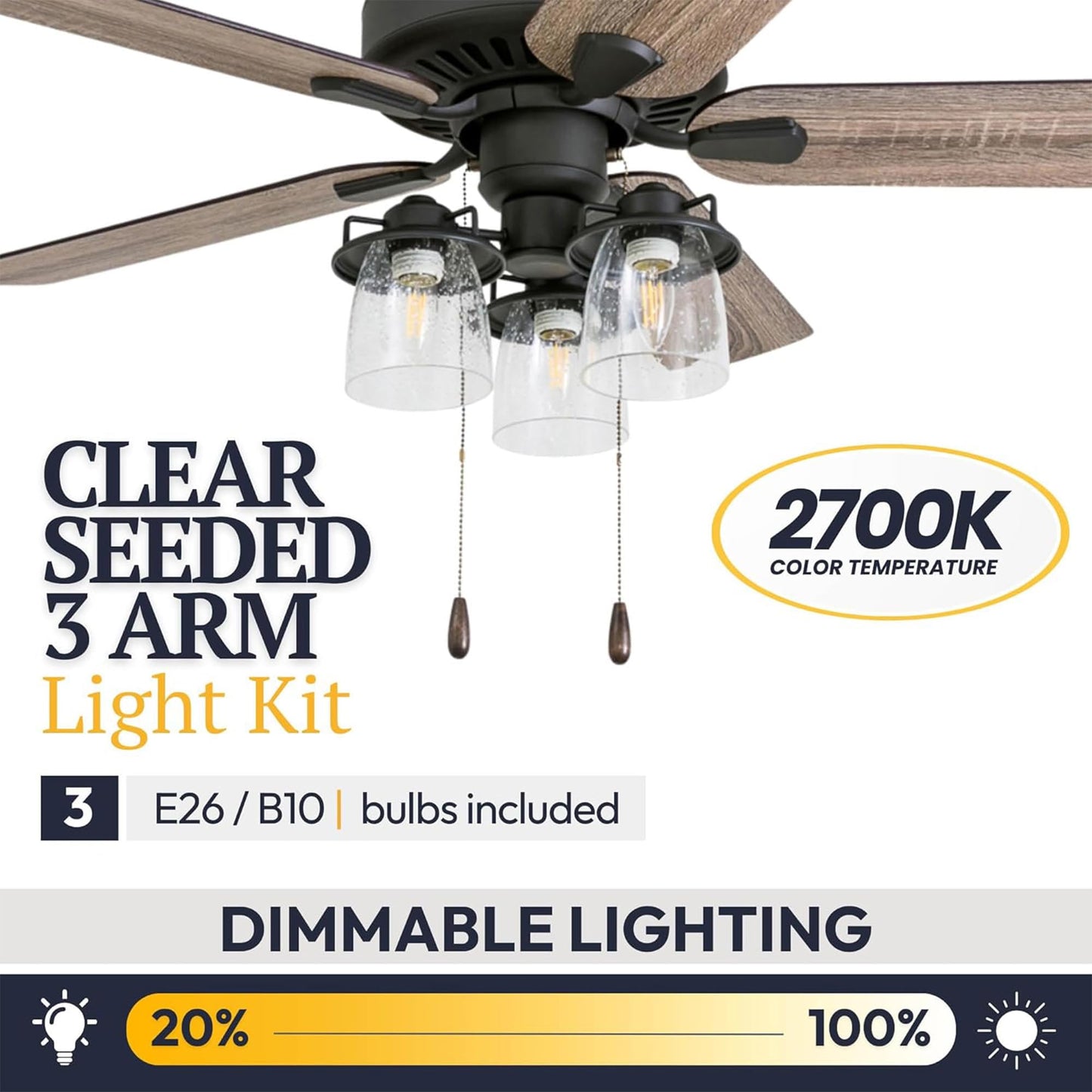 Prominence Home Briarcrest 52 Inch Ceiling Fan with LED Light, Pull Chain Control, 5 Blades with Reversible Motor and Tri-Mount Options, Bronze