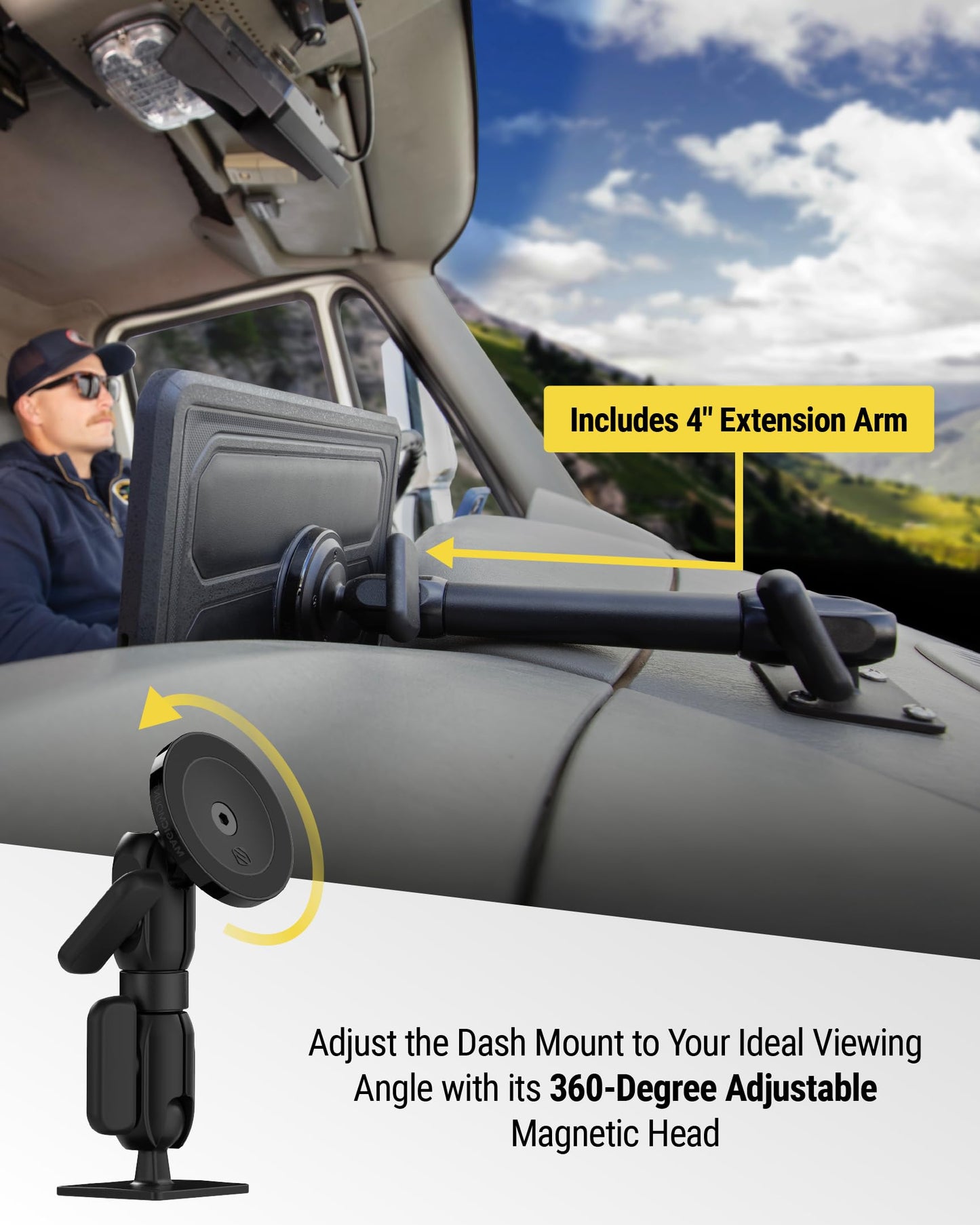 Scosche MXMSAMPS2HD MagicMount Pro Heavy Duty Dashboard Cell Phone Holder/Tablet Mount for Truck, Semi & Car, Magnetic Dash Mount with AMPS Plate