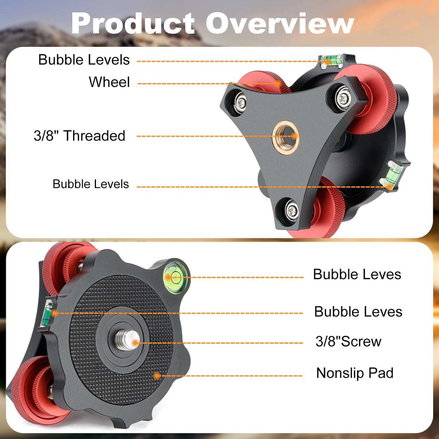 Koolehaoda Tripod Head Leveling Base Camera Leveler, Aluminum Tripod Leveler Stand with +/-5° Precise Angle Adjustment, 3/8" Thread for DSLR Camera