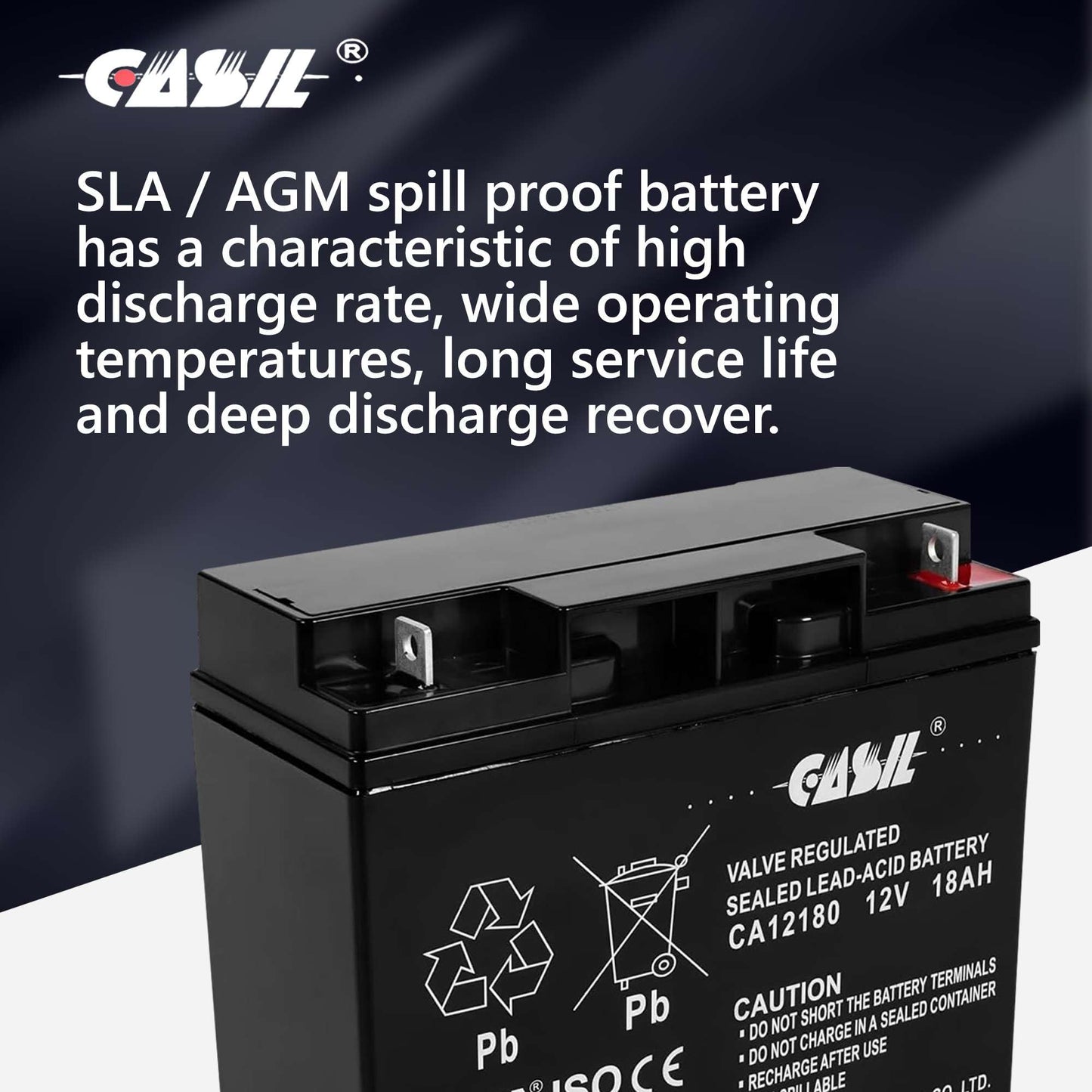 Casil 12v 18ah AGM Rechargeable Deep Cycle Replacement Battery for UB12180 CB19-12 FM12180 6fm18