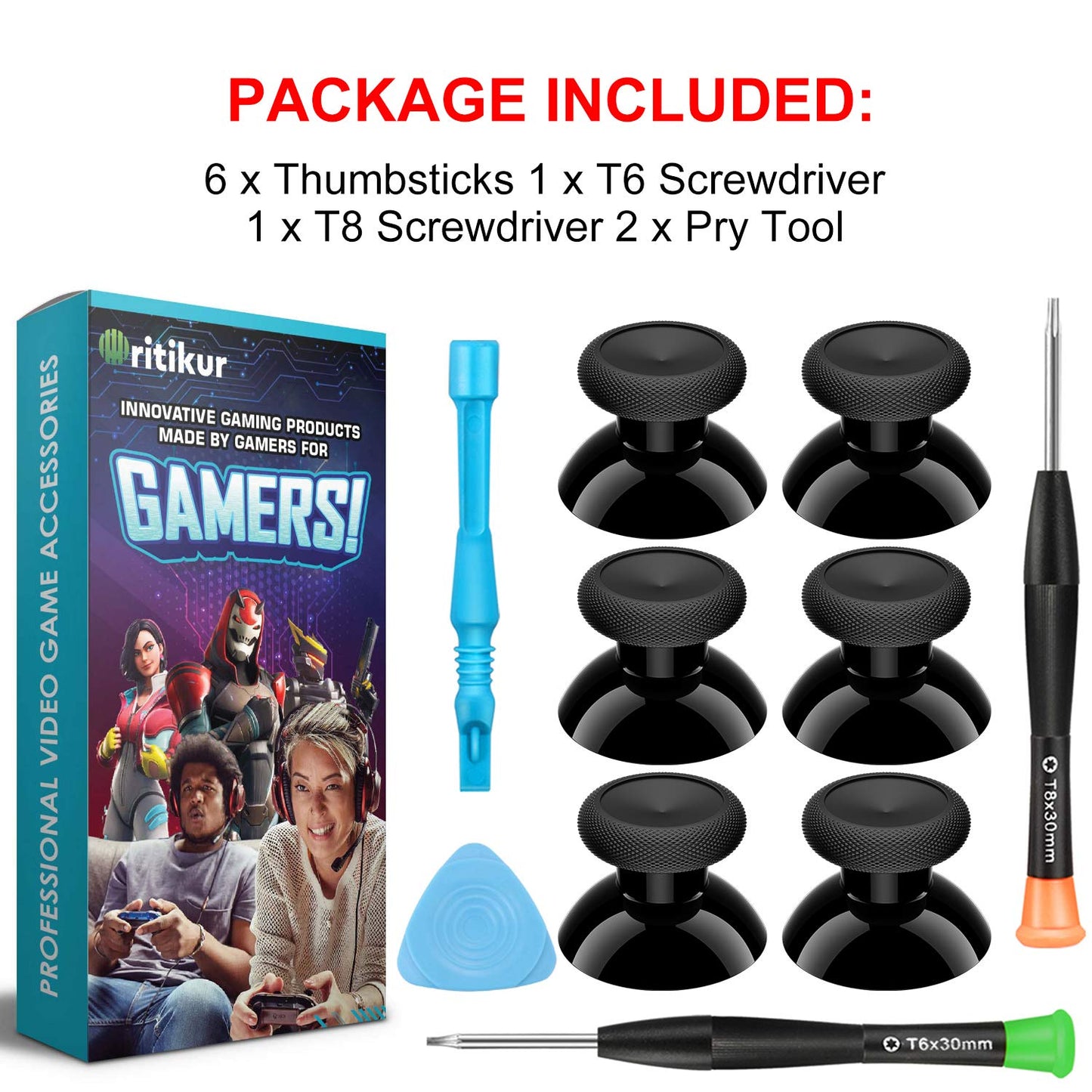 Xbox One Controller Joystick Replacement - 6PCS Original Thumbsticks Analog Thumb Sticks Parts - True Rubberized with T8 T6 Repair Screwdriver Kit