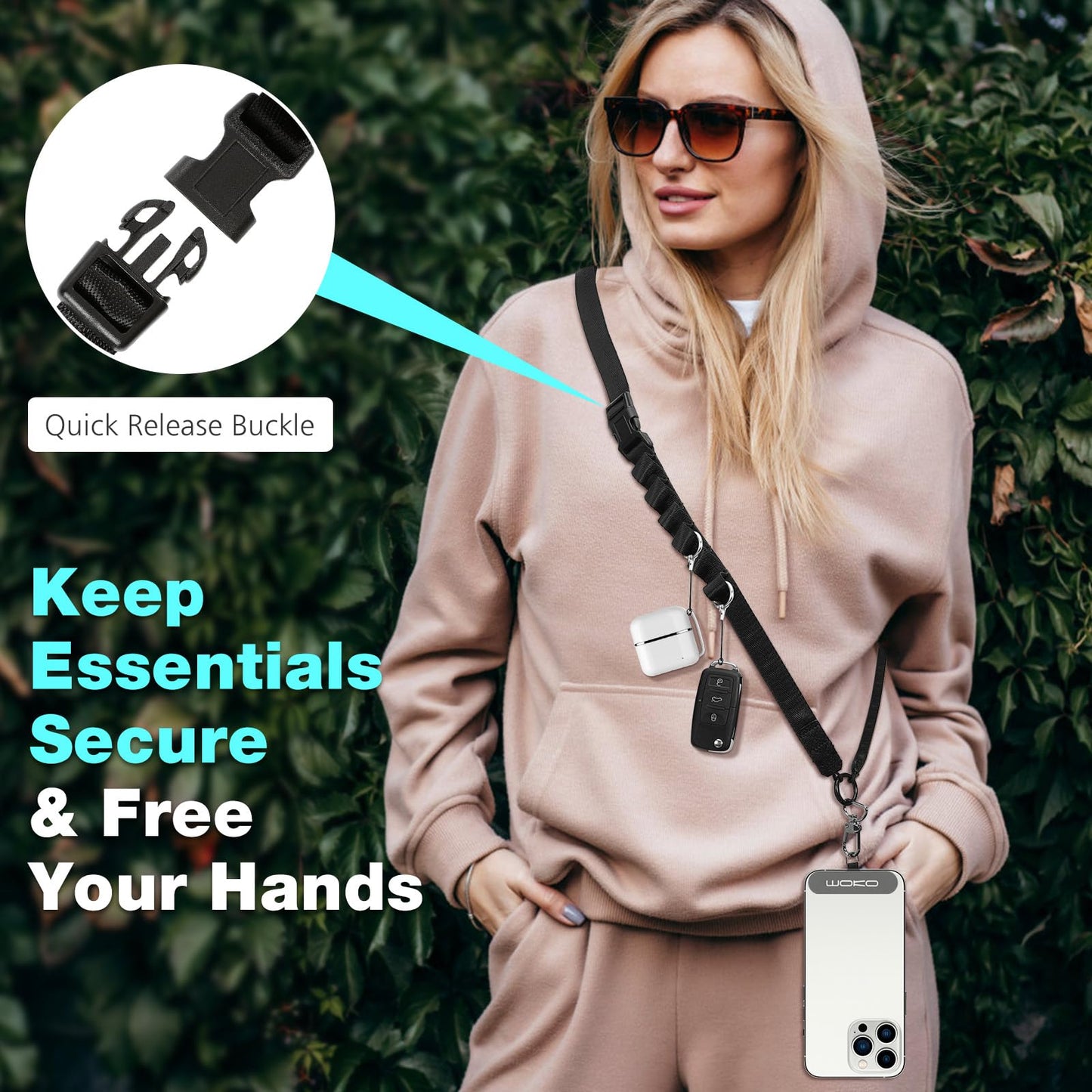MoKo Universal Phone Lanyard, Nylon Adjustable Cell Phone Crossbody Strap Detachable Women & Men Cellphone Lanyards Around the Neck with Patches