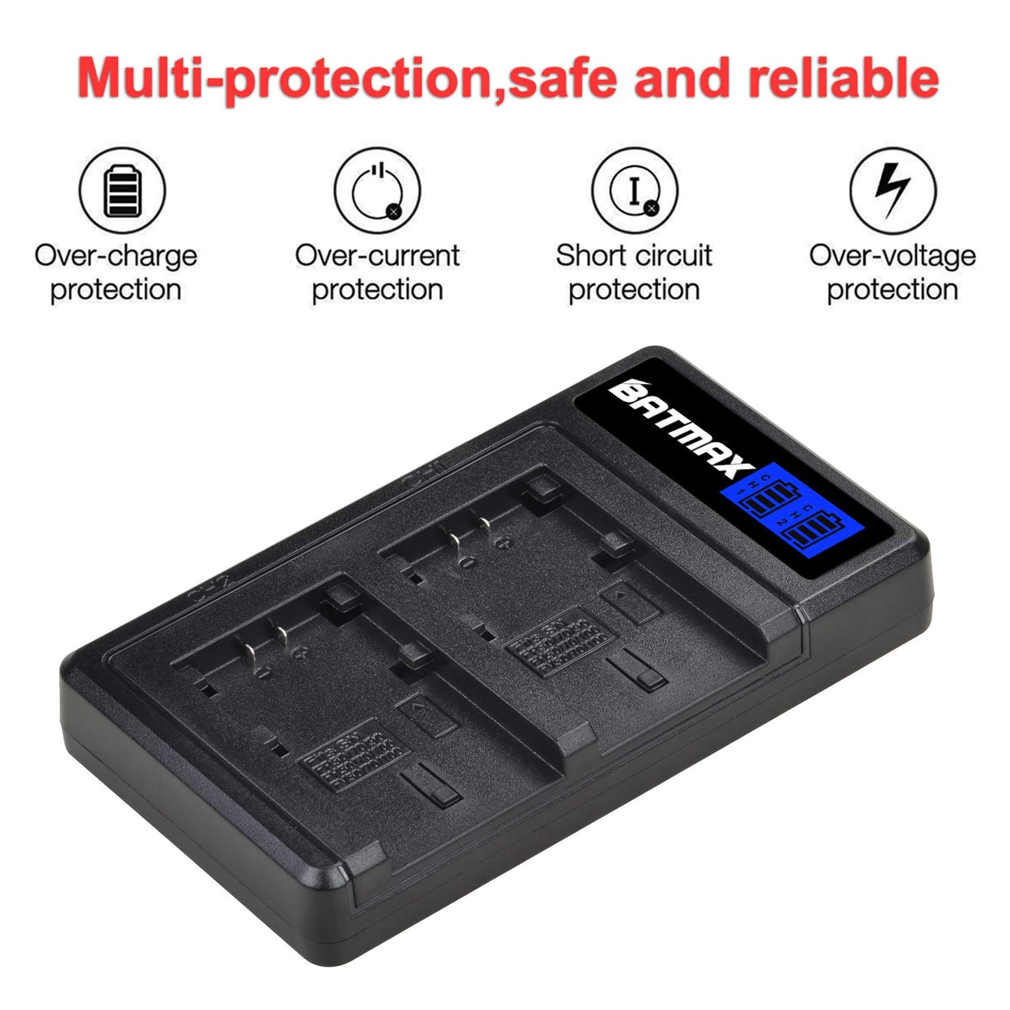 Batmax 2 Pack 1250mAh NP-FP50 Battery + USB LCD Dual Charger for Sony NP-FP30 NP-FP60 NP-FP70 NP-FP71 Battery and Sony DCR-DVD103 DVD105 DVD202E