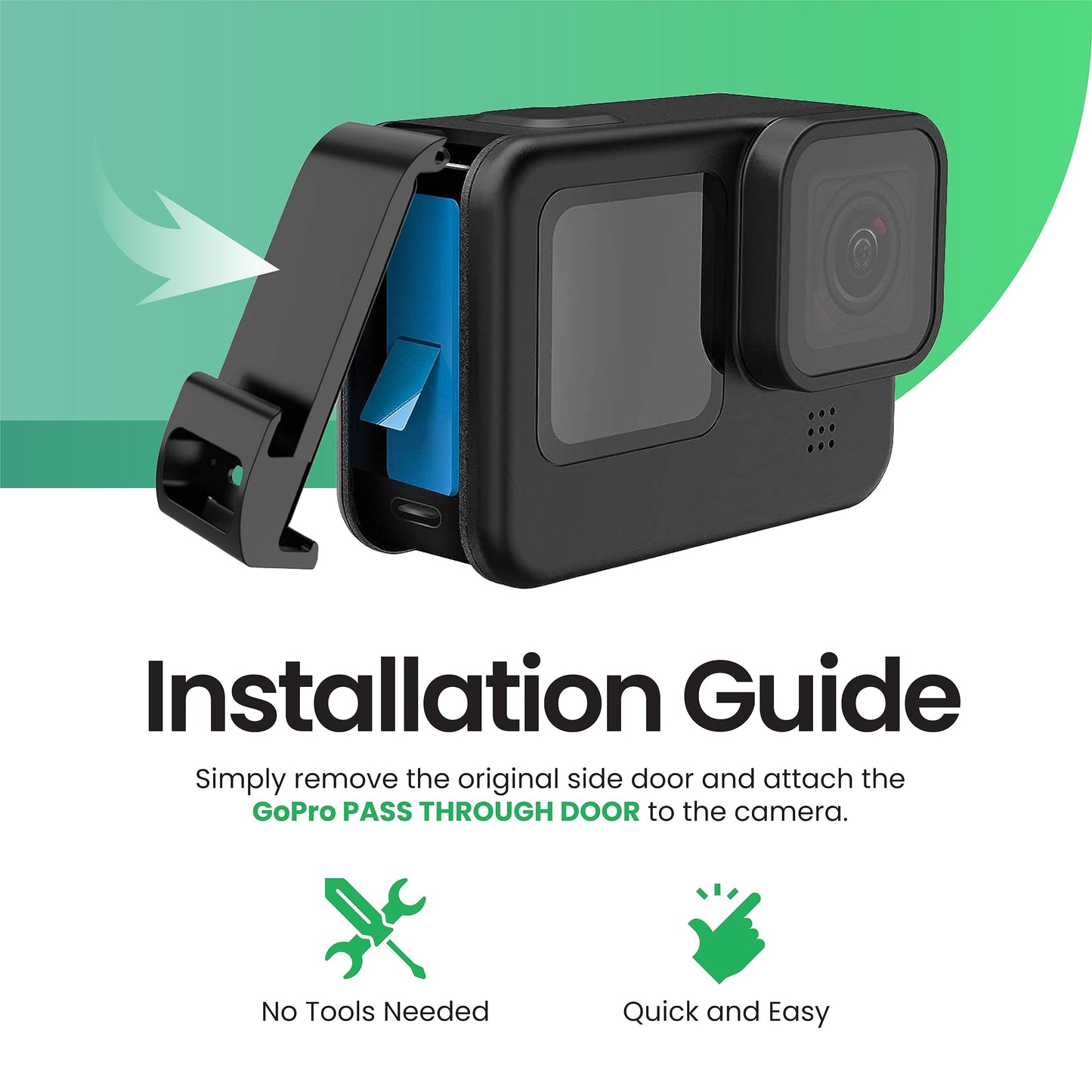 YOLOtek Veteran Owned - Pass-Through Door for GoPro Hero 13, 12, 11, 10, 9 - Conveniently Access External Power with USB-C Cable - Weather-Resistant