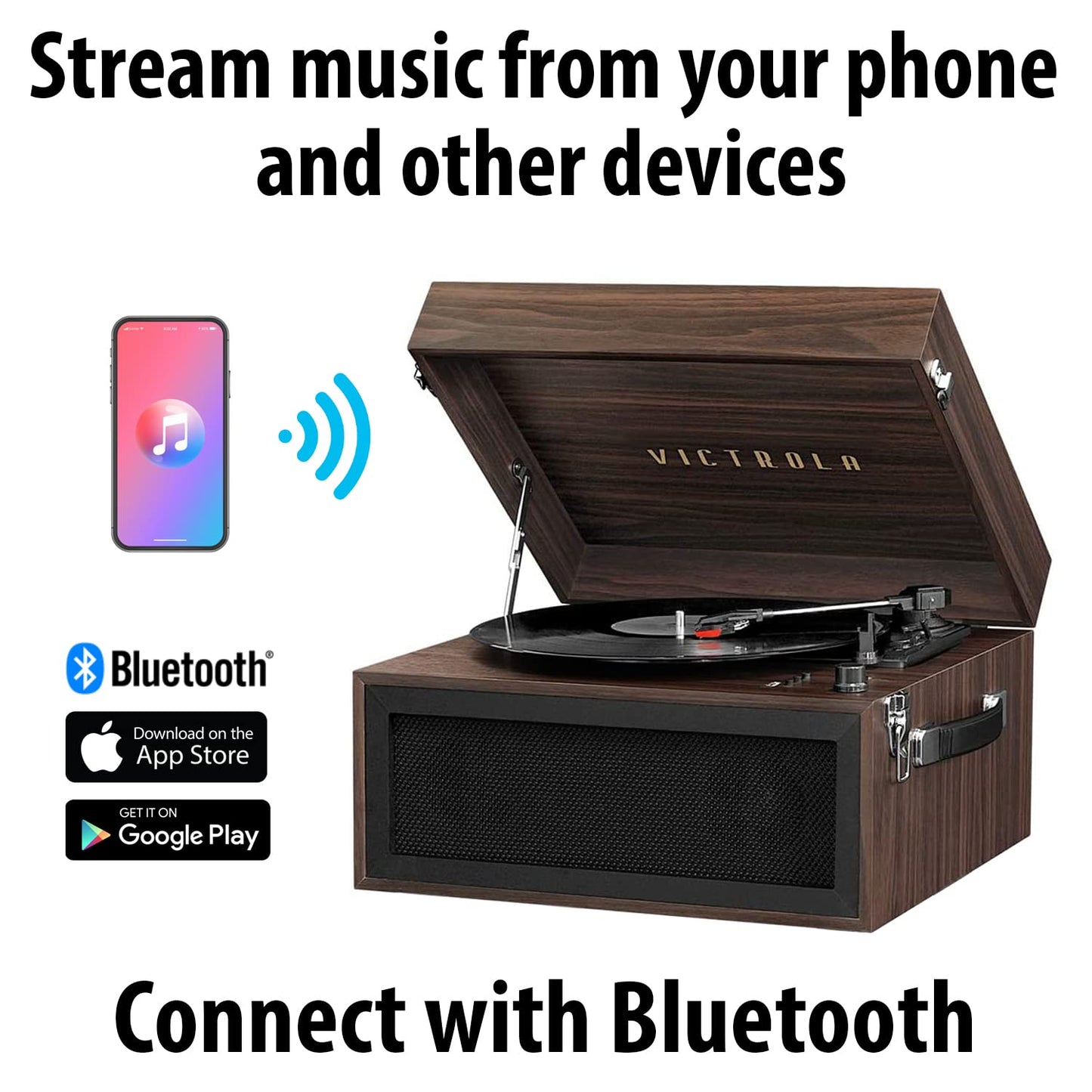 Victrola Liberty - Bluetooth Record Player - 5-in-1 Turntable with Vinyl Stream, FM Radio, USB Playback, Built-in Speakers, Use as Stand or Tabletop