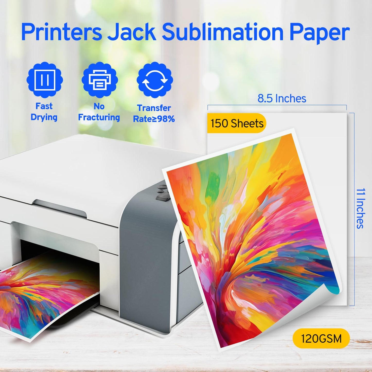 Printers Jack Sublimation Ink & 150 Sheet Sublimation Paper 8.5x11’’ 120G, Heat Tape Compatible for Inkjet Printer ET-2800 ET-15000 ET-2803 ET-2760