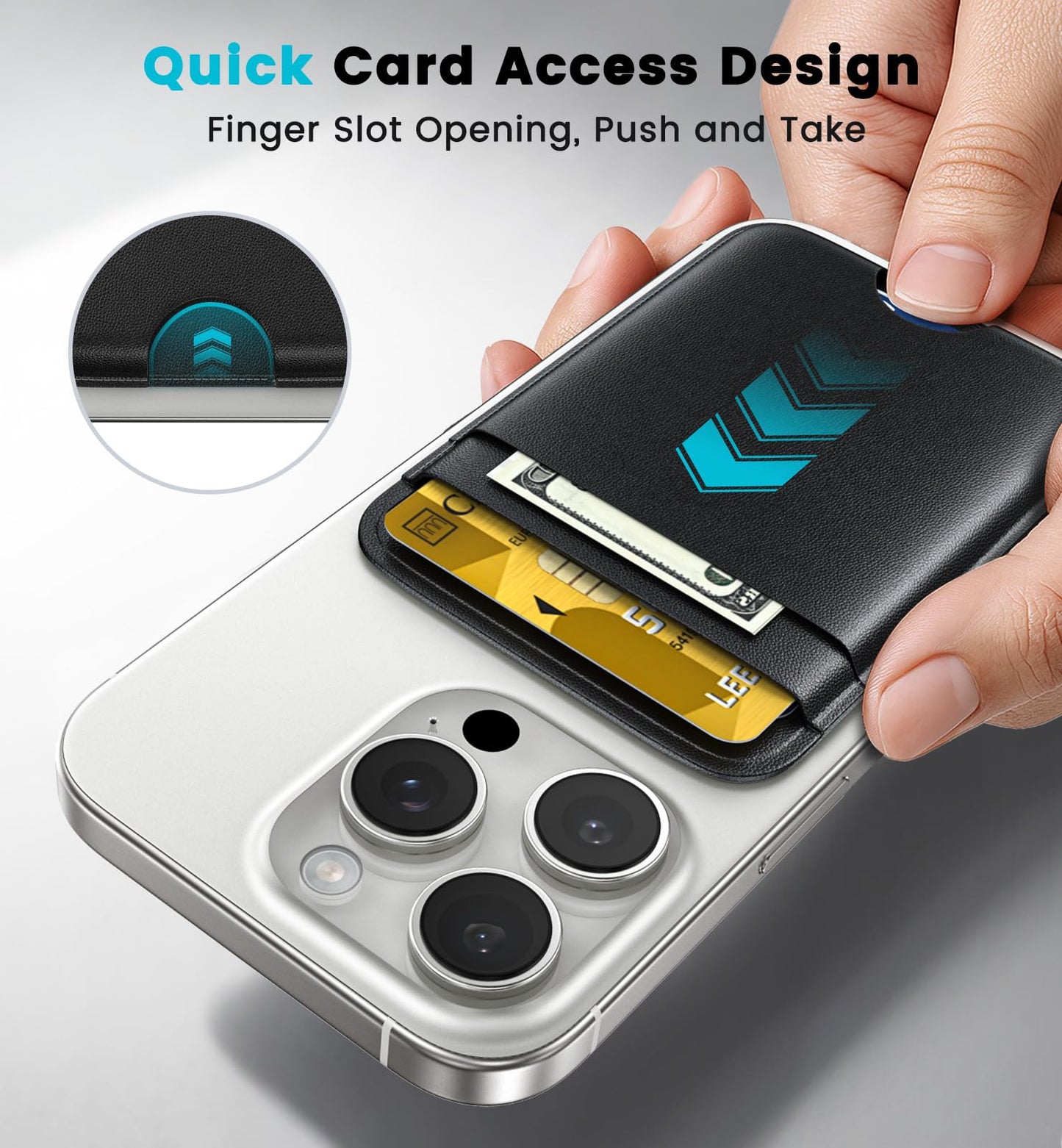 Wtuhu MagSafe Wallet with Full Find My Slim RFID-Blocking Vegan Leather Phone Wallet Portable Dual-Pocket 5 Cards Holder Strong Magnetic for iPhone