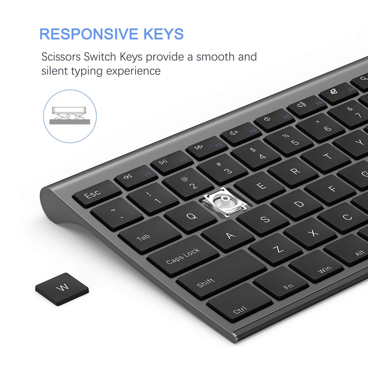 Wireless Keyboard and Mouse, Vssoplor Rechargeable Quiet Full-Size Keyboard and Mouse Combo Set Ultra Slim Design for Laptop, PC, Notebook