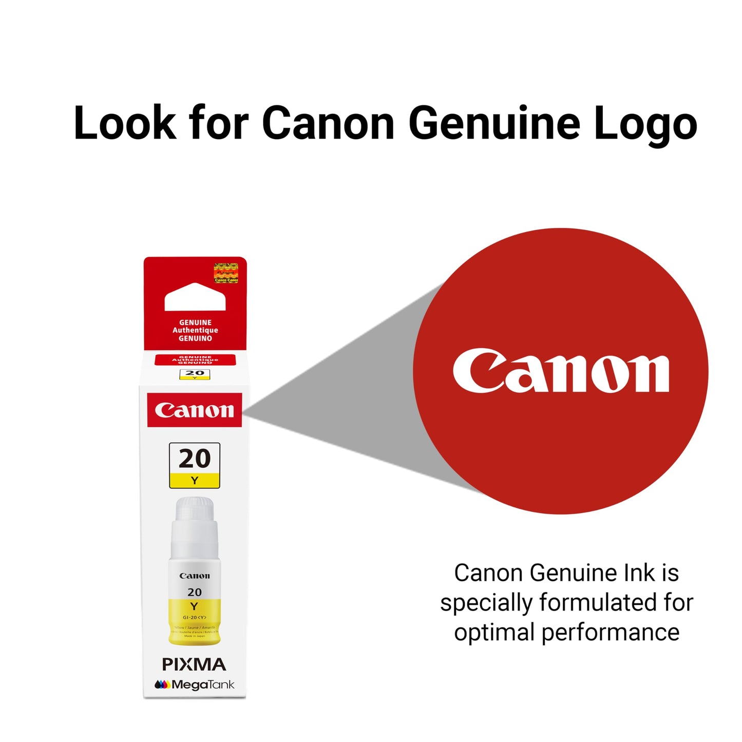 Canon GI-20 Genuine Yellow Ink Bottle, Compatible with Megatank G5020, G6020, and G7020 Printers