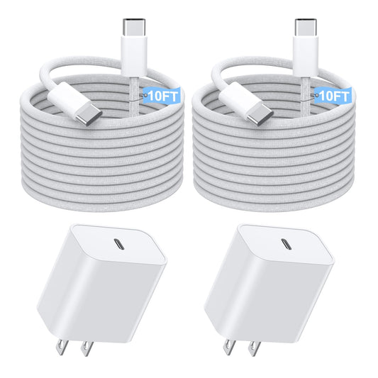 Fast Charging iPhone 17 16 15 Charger,2Pack 10 FT Long USB C Charger woven Cord with 20W USBC Fast Charger Block for iPhone 17/17 Air/17 Pro/17 Pro
