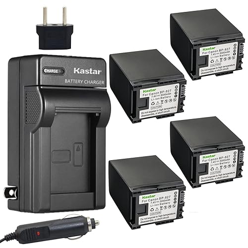 Kastar BP-827 Battery 4-Pack and Charger for Canon VIXIA HF200, HF G10, HF M30, HF M31, HF M32, HF M40, HF M41, HF M400, HF S10, HF S11, HF S20, HF