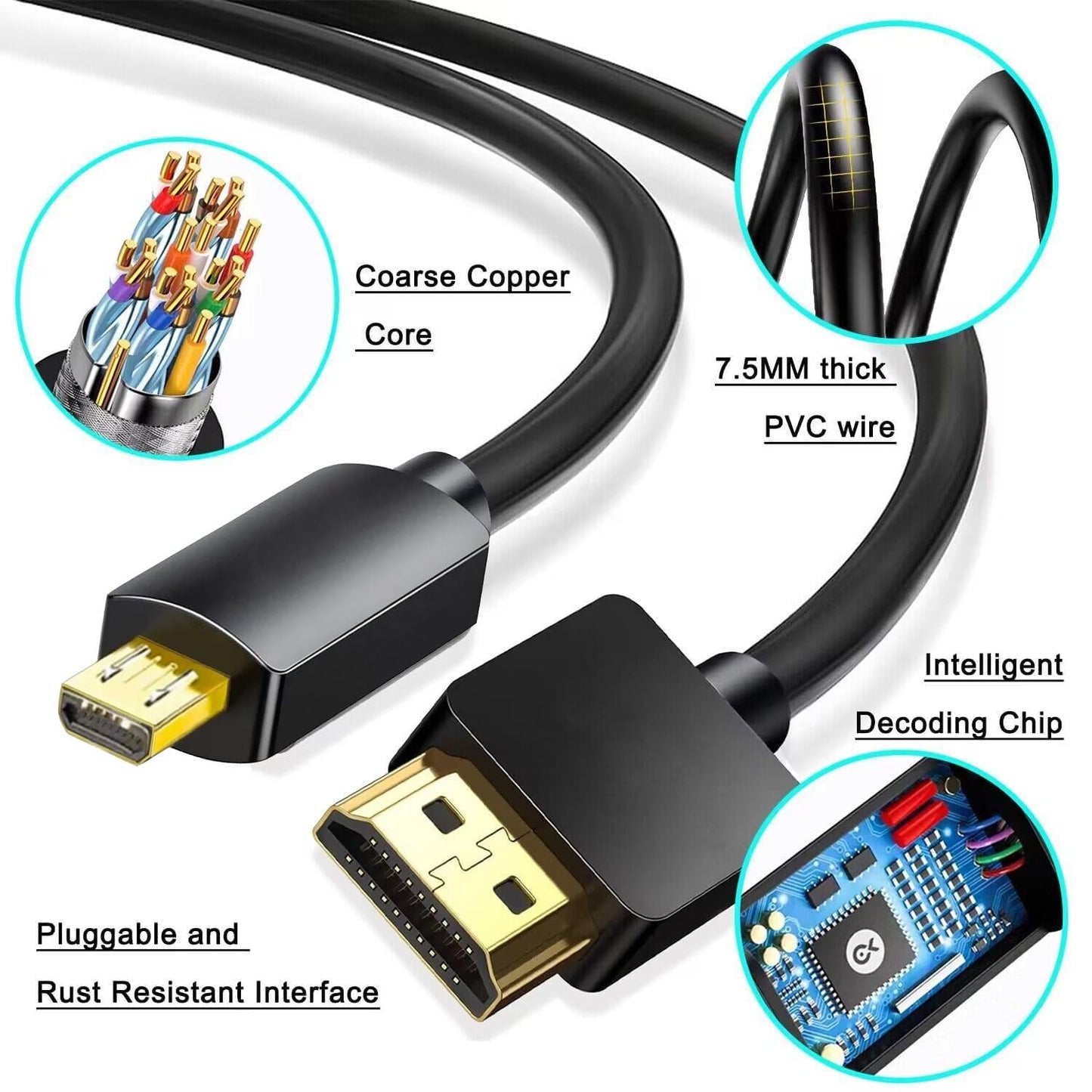 Micro USB to HDMI Converter, 4K 1080P HDMI Extender Cable 1.5M/ 5ft Adapter, Copy and Expand Videos Pictures from Mobile Phone or Tablet to HDTV