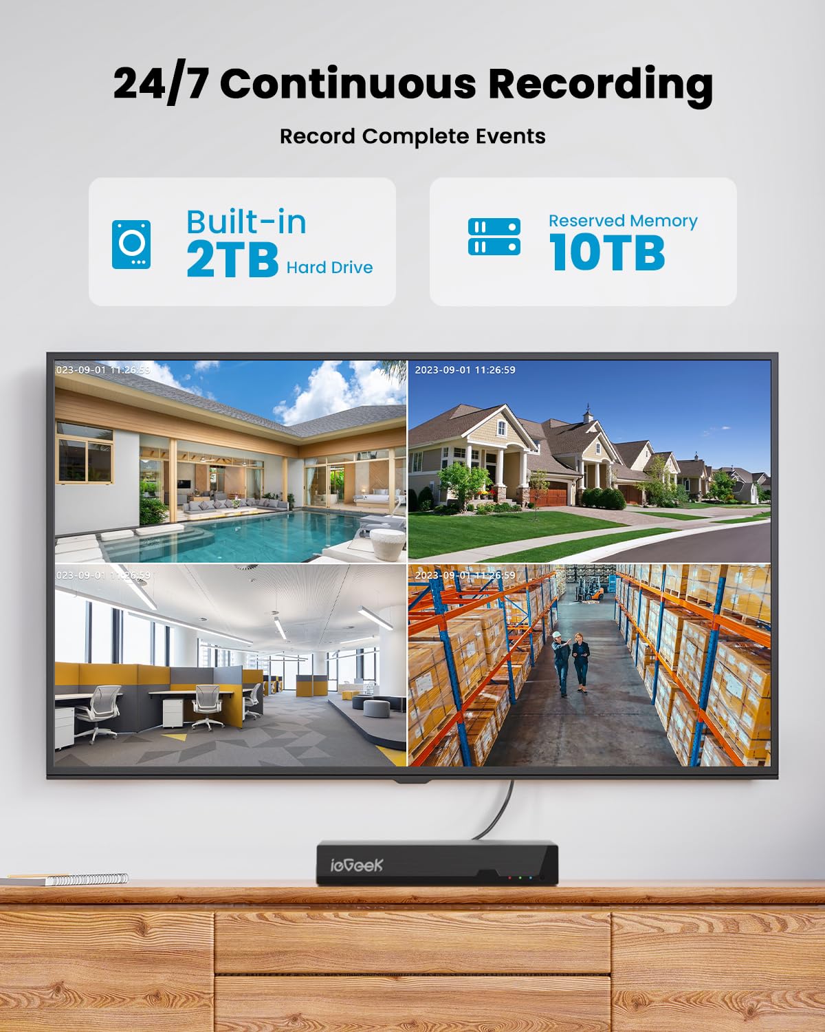 ieGeek 8MP PoE Security Camera System, 4pcs Wired Outdoor Cameras for Home Security with 355°Pan 90°Tilt, 8CH NVR with 2TB HDD, Automatic Human
