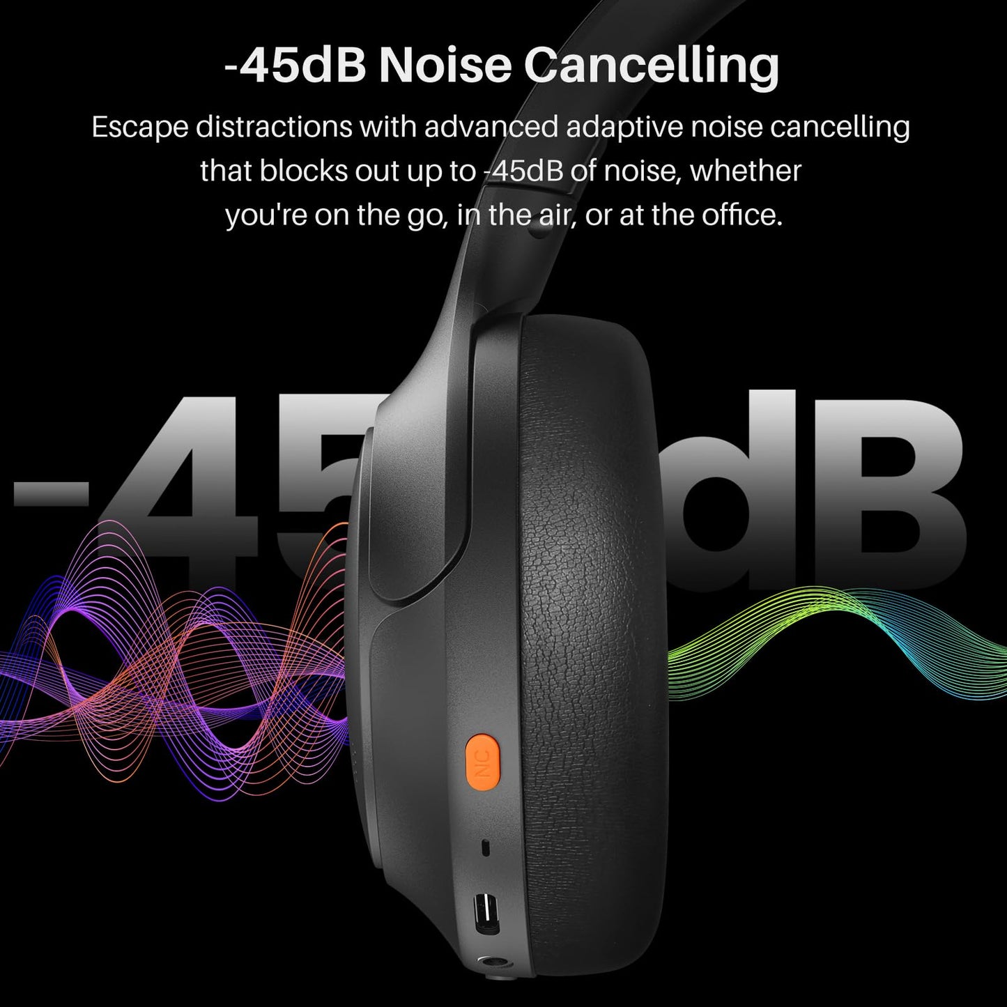 TOZO HT3 Hybrid Noise Cancelling Wireless Headphones, 90H Over Ear Headset