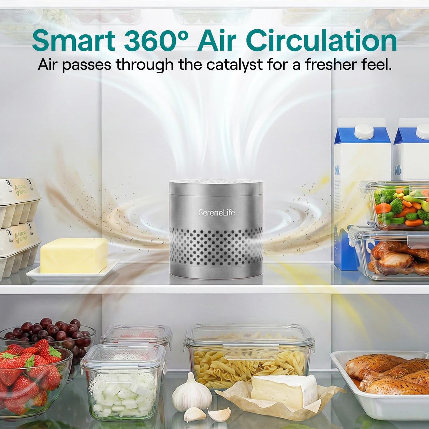 SereneLife Fridge Deodorizer & Odor Eliminator, Multi-Use Refrigerator Deodorizer Aluminum Pod for Freezer, Closet, Car, Shoes & Enclosed Spaces