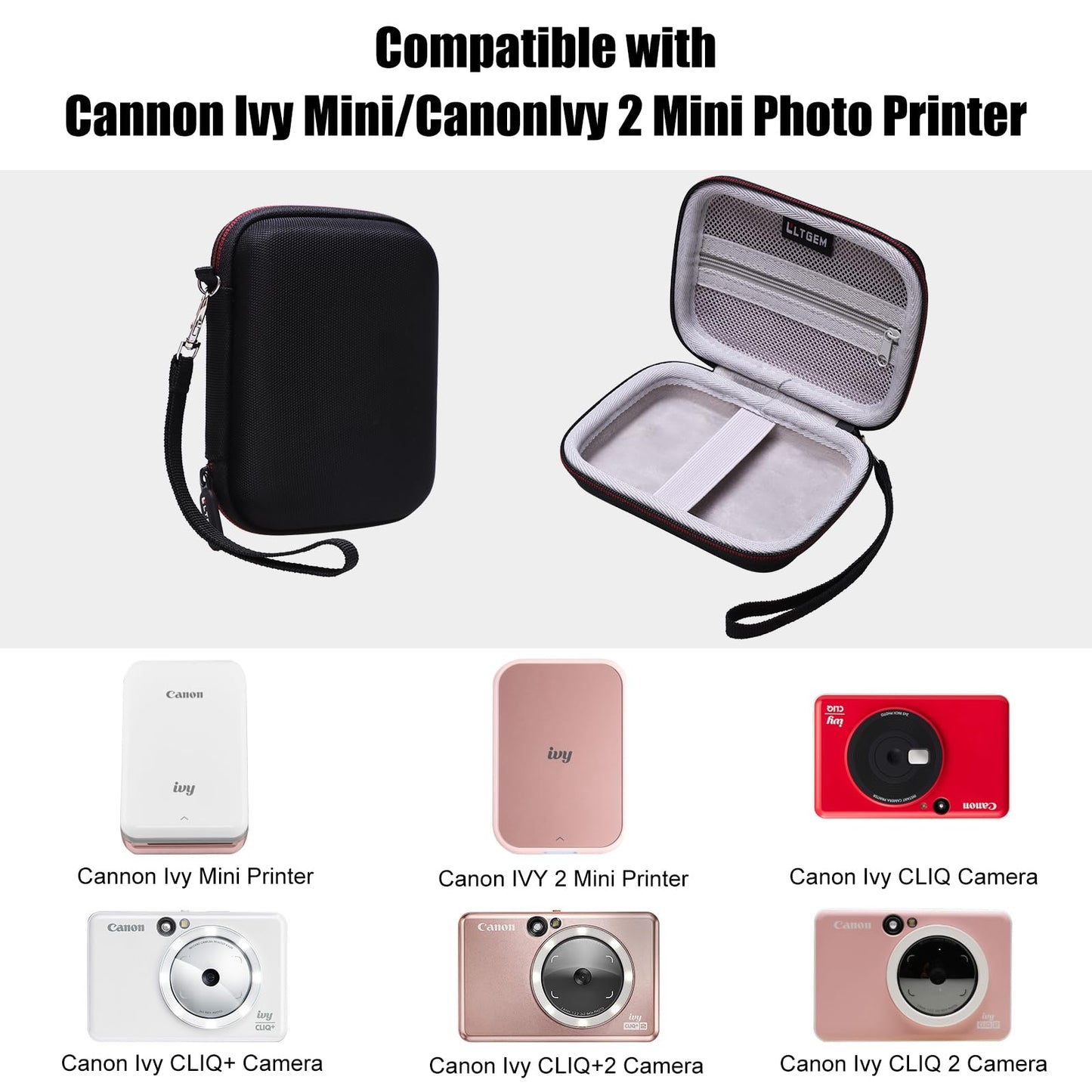 LTGEM Hard Case for Canon Ivy 2 Mini/Ivy Mini Photo Printer and Canon Ivy CLIQ CLIQ+ CLIQ 2 CLIQ+2 Instant Camera Printer(Black + Gray)