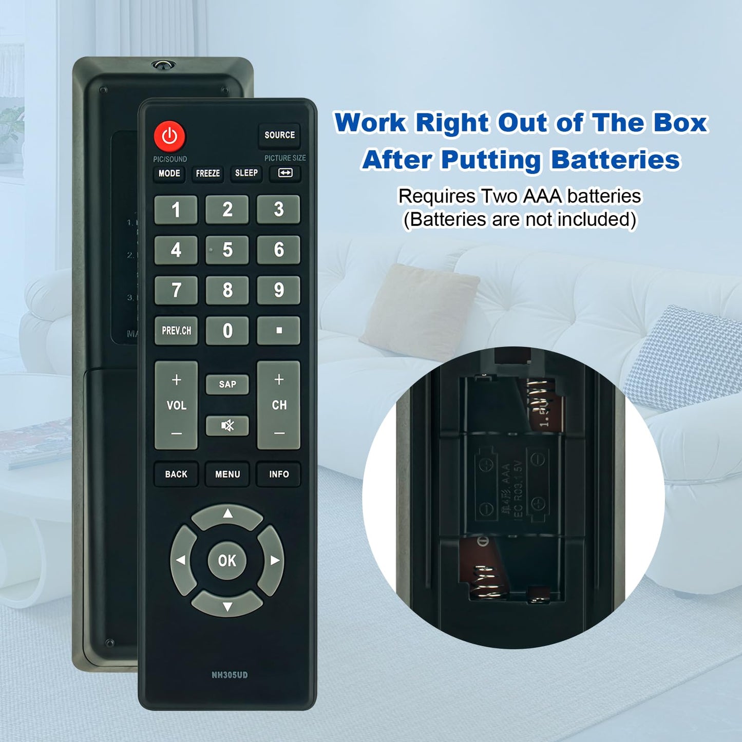 NH305UD Replace Remote Control fit for Emerson TV LF501EM4 LF501EM4F LC320EM3FA LF402EM6 LF402EM6F LF461EM4 LF461EM4A LF501EM4A LF501EM5 LF501EM5F