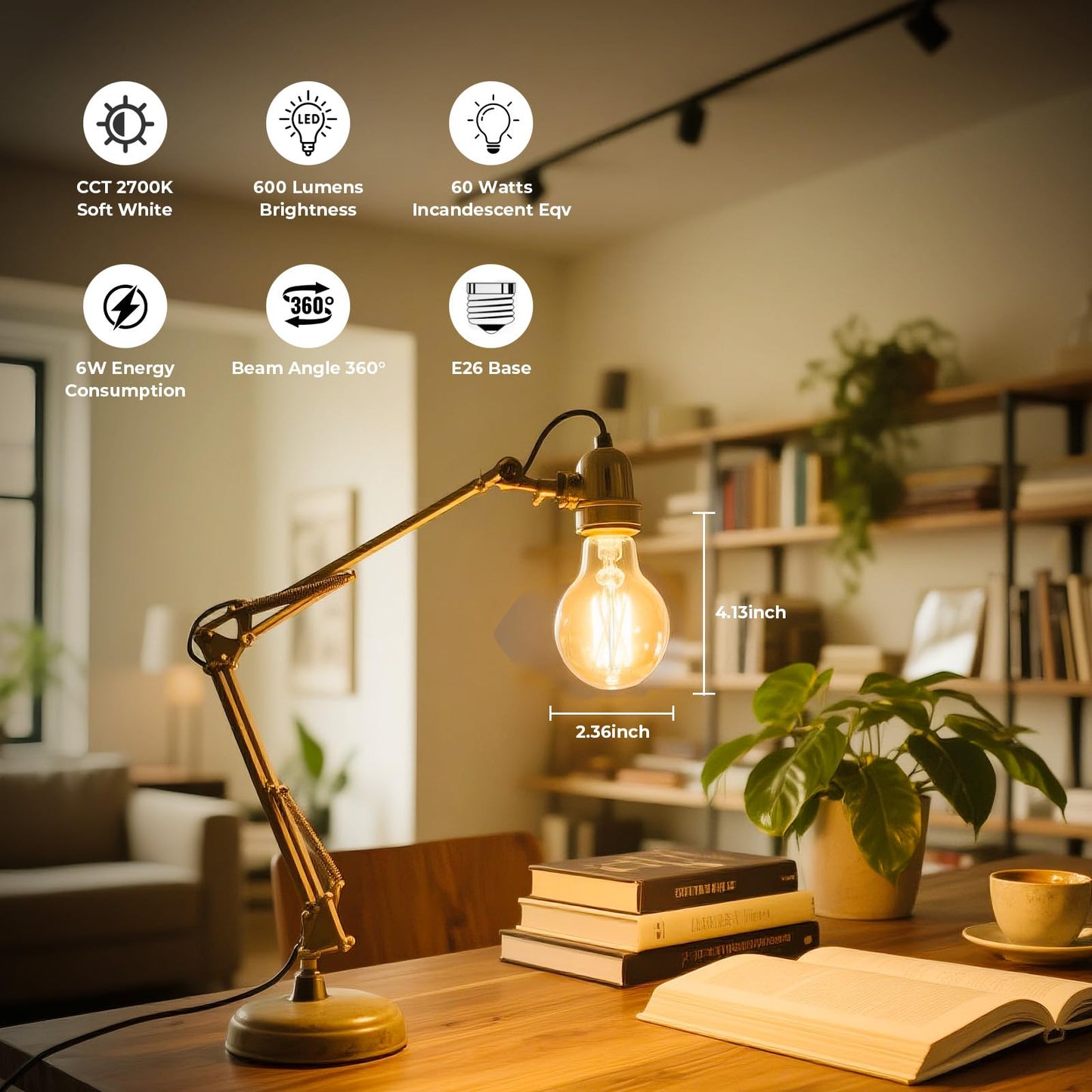 GvvooHome Dimmable A19 E26 LED Bulb 60 watt Equivalent, Clear Light Bulbs
