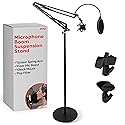 Pyle Microphone Boom Suspension Stand - Scissor Arm Mic Mount w/Shock Mount, Integrated Pop Filter, 3.1' ft. Max Extension, Suitable for Podcast
