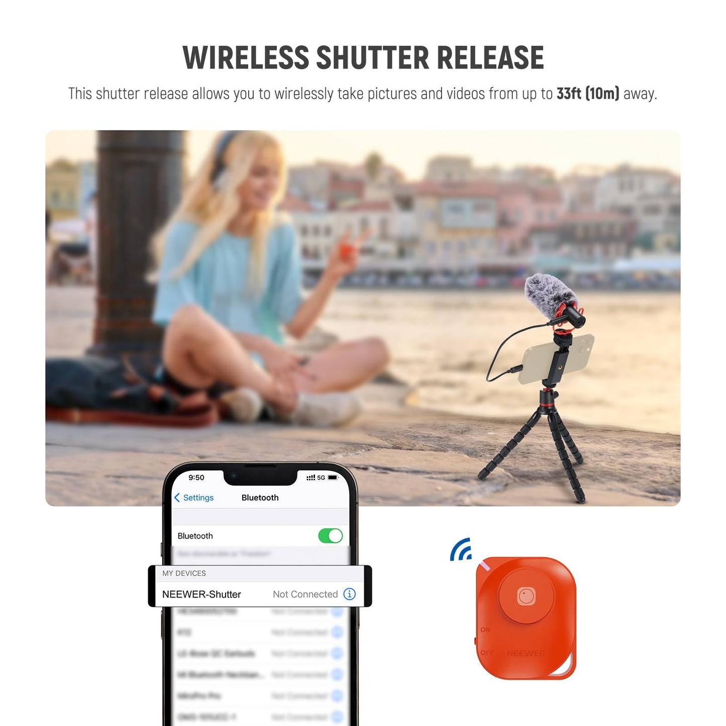 NEEWER Tripod for iPhone with Remote/Action Camera Mount Adapter/Phone Holder, Mini Flexible Camera Phone Tripod Stand Compatible with GoPro Samsung