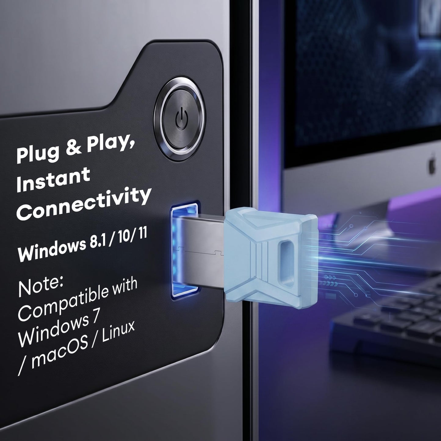Molltto Blue USB Bluetooth Adapter for PC, Bluetooth 5.3 USB Dongle