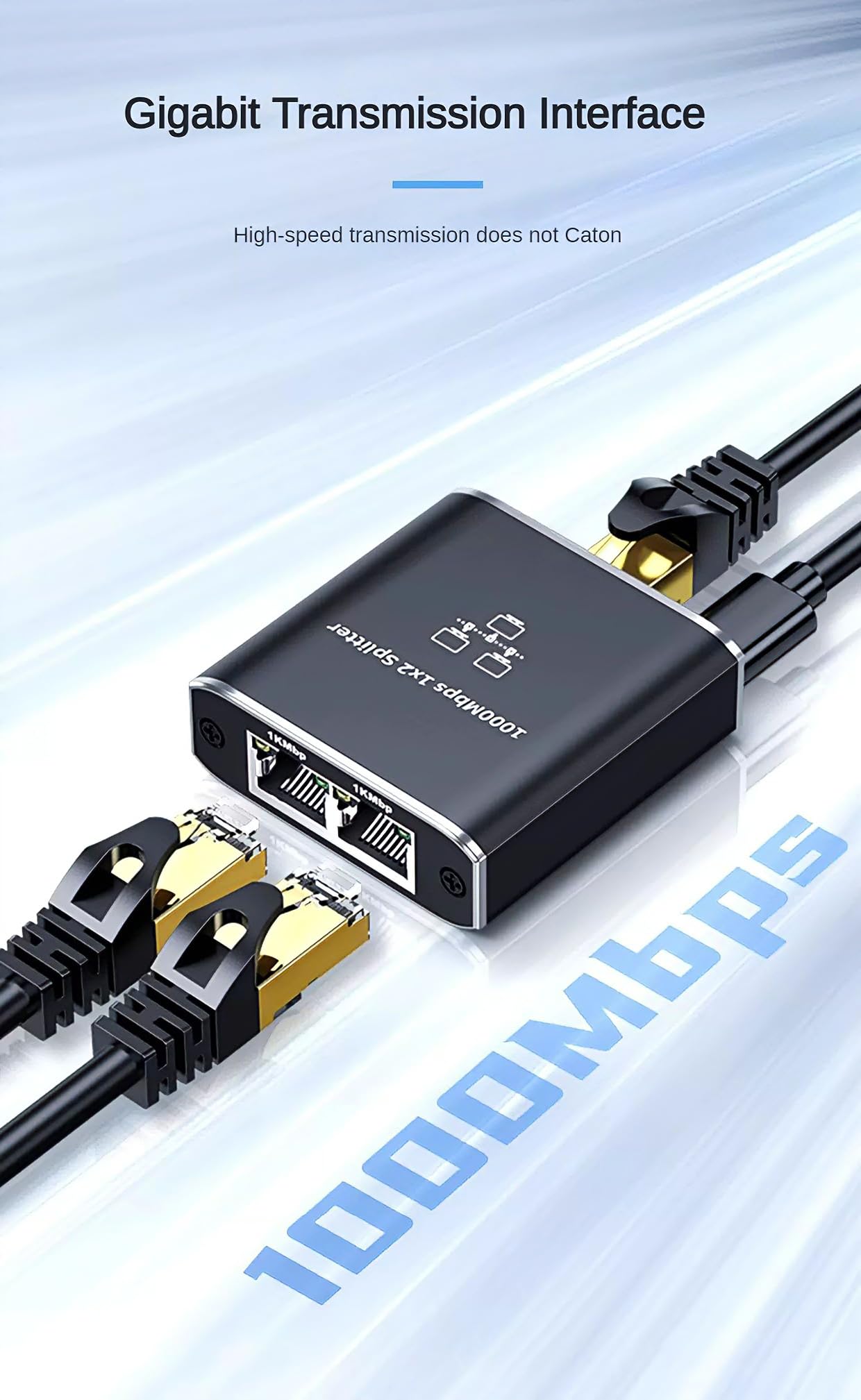 Gigabit Ethernet Splitter 1 to 2, Network Cable Splitter RJ45 1 in 2 Out, 1000Mbps LAN Adapter for Router, PC, Camera, Xbox, PS5, Extend Wired
