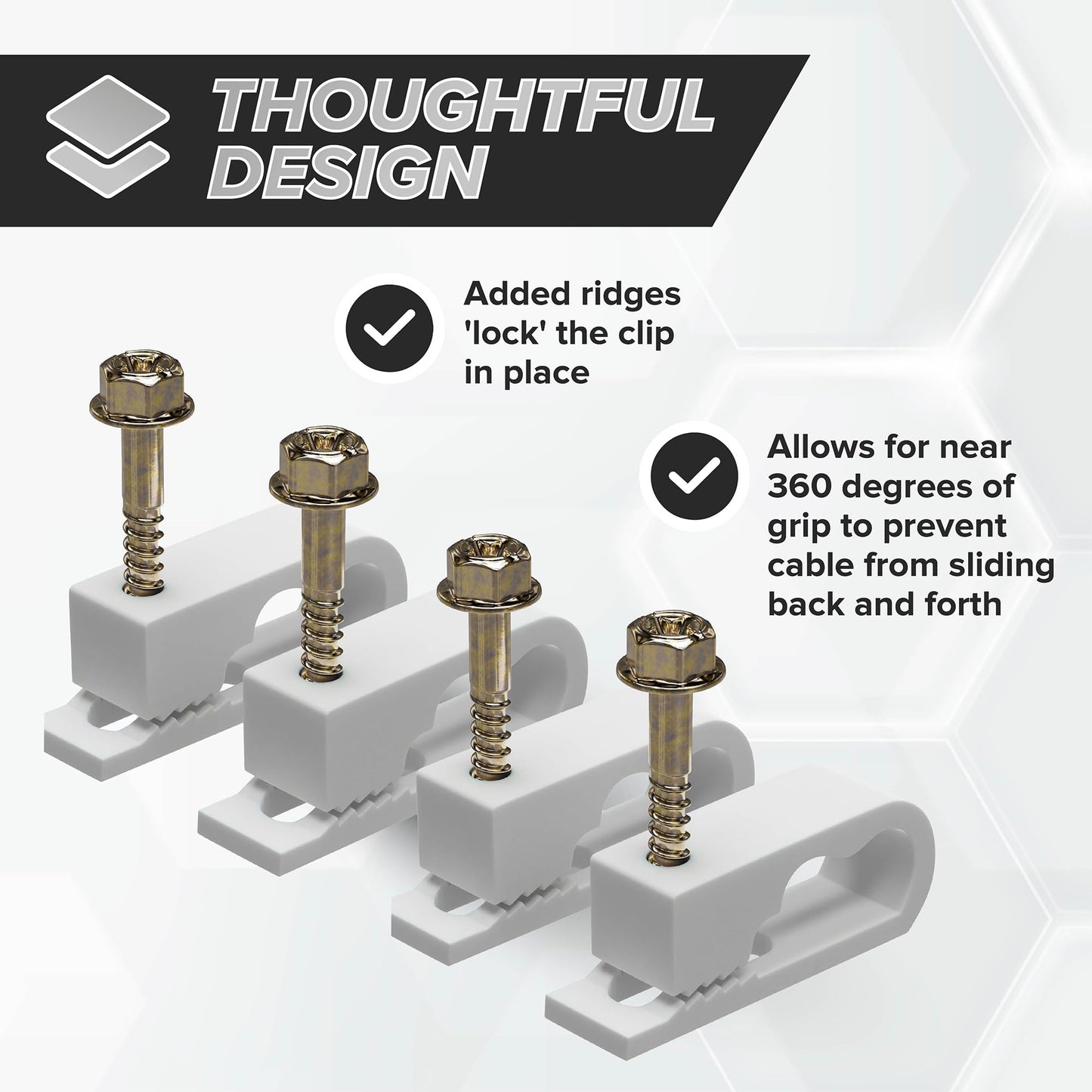 THE CIMPLE CO Dual Cable Clips with Screws - 1/2 Inch Coaxial Cable Clamps Outdoor - Exterior Cord Management for Coax, CAT Ethernet, Electrical Wire