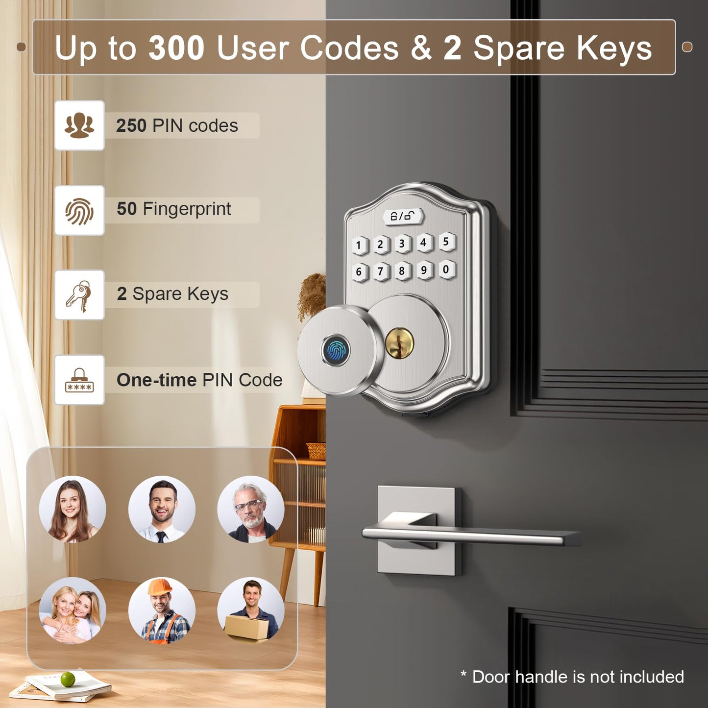 52HZ Fingerprint Door Lock, Keyless Entry Door Lock with Code, Voice Guidance Electronic Keypad Deadbolt Smart Locks for Front Door, Anti-Peeping