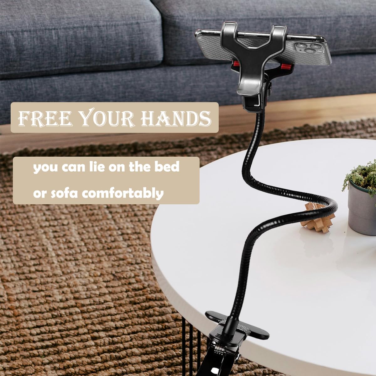 Selfdee Cell Phone Holder,Lazy Bracket, 360-degree Rotating Universal Flexible Long Arms Clip Mount Gooseneck Phones Stand for Bed Flexible Arm
