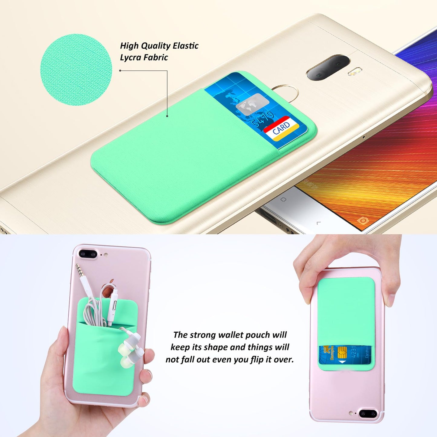 Costyle 4 Pack Slim Cell Phone Card Holder for Back of Phone, Stretchy Lycra Stick on Credit Card Wallet Pocket ID Case Pouch Self Adhesive Sticker