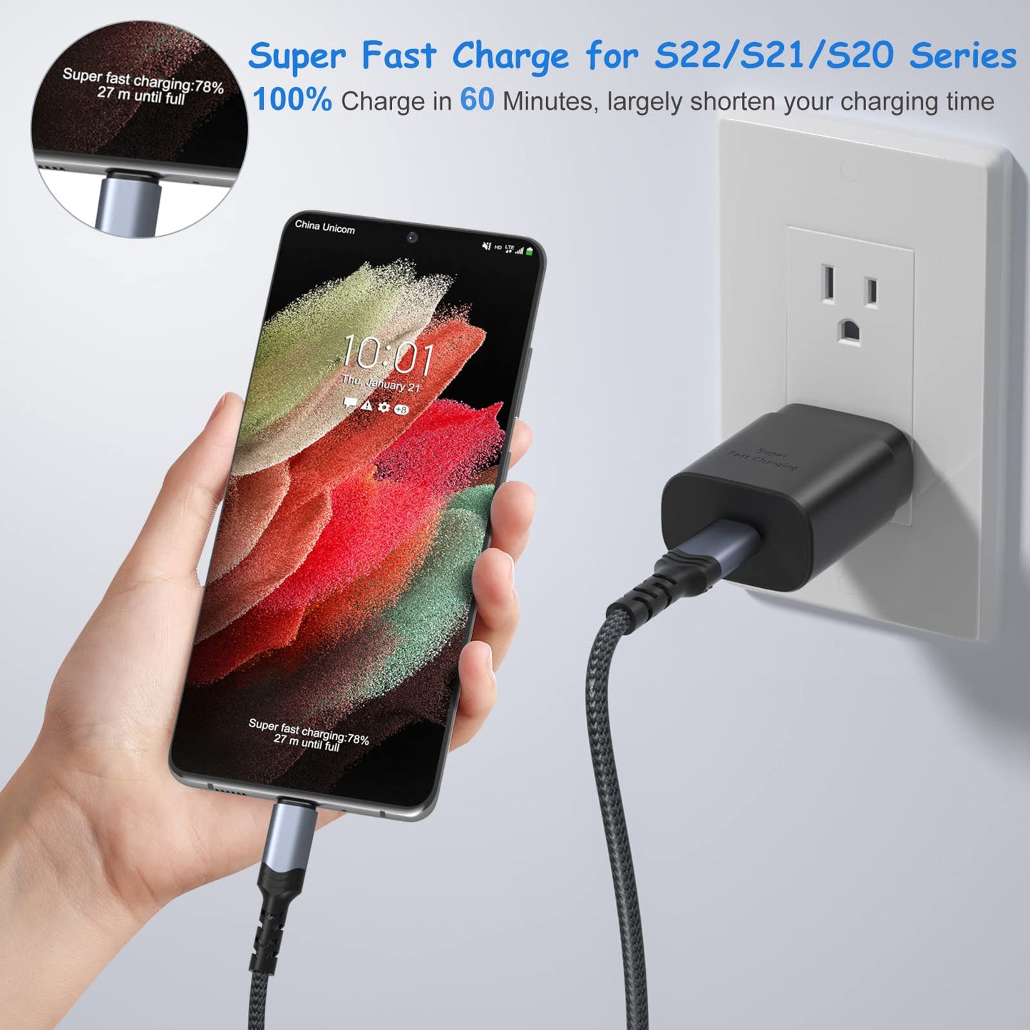 USB C Charger Block, 25W Super Fast Charging Block PD 3.0 USB C Wall Charger Power Adapter for Samsung Galaxy S26 S26+ S25 S26 Ultra S24 S23fe Z Fold