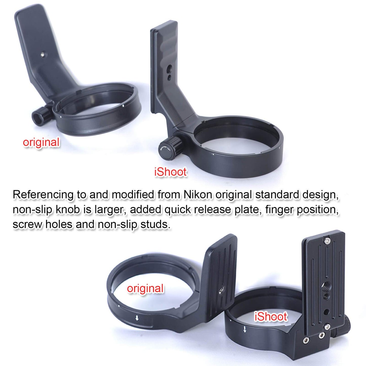 iShoot Lens Collar Compatible with Nikon AF-S NIKKOR 200-500mm f/5.6E ED VR, Lens Tripod Mount Ring Support Bracket Holder, Bottom is ARCA Fit Quick