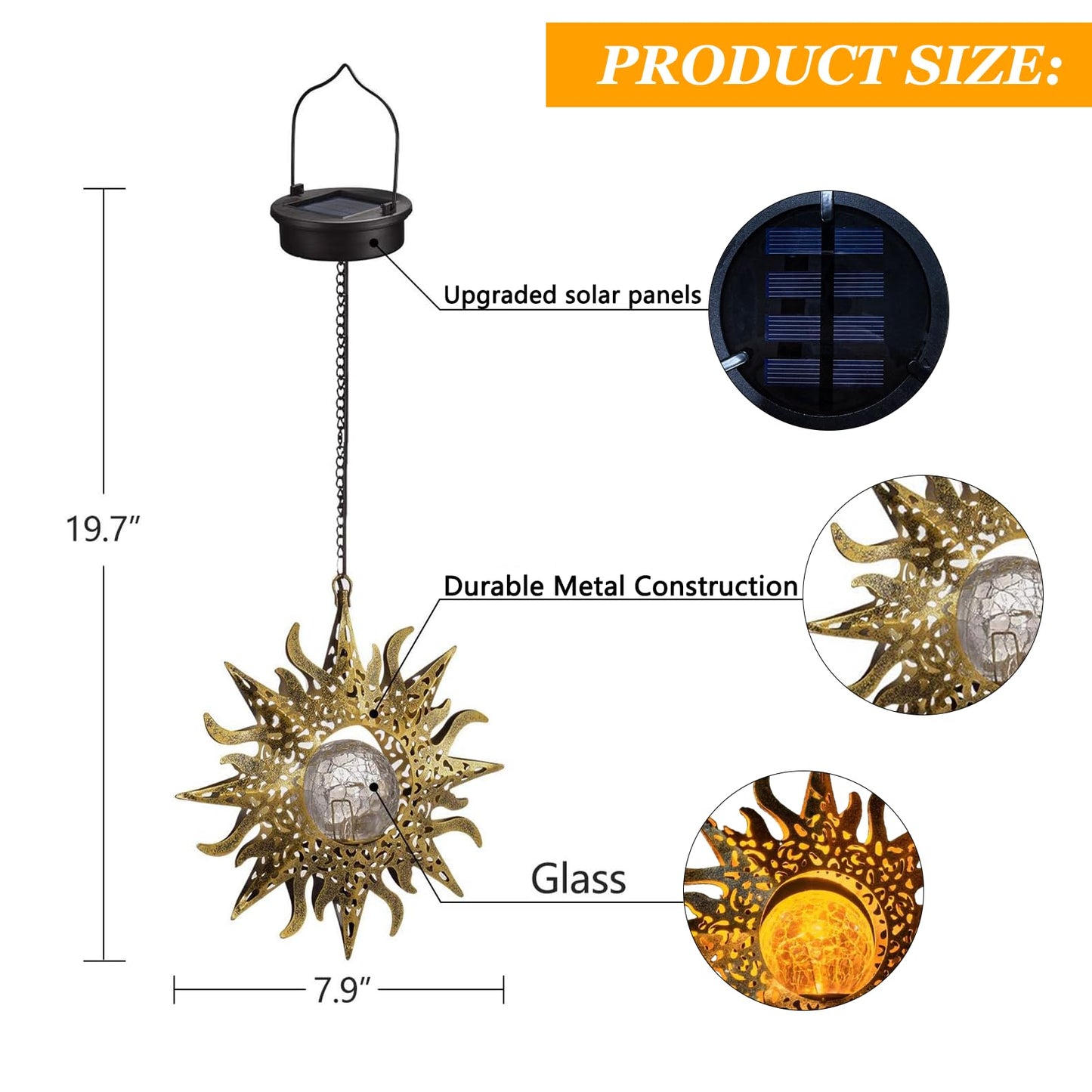 Solar Lights Outdoor Garden Decor Hanging Lanterns Decoration Metal Sunflower Gifts Waterproof for Yard Clearance Front Porch Lawn Driveway Patio