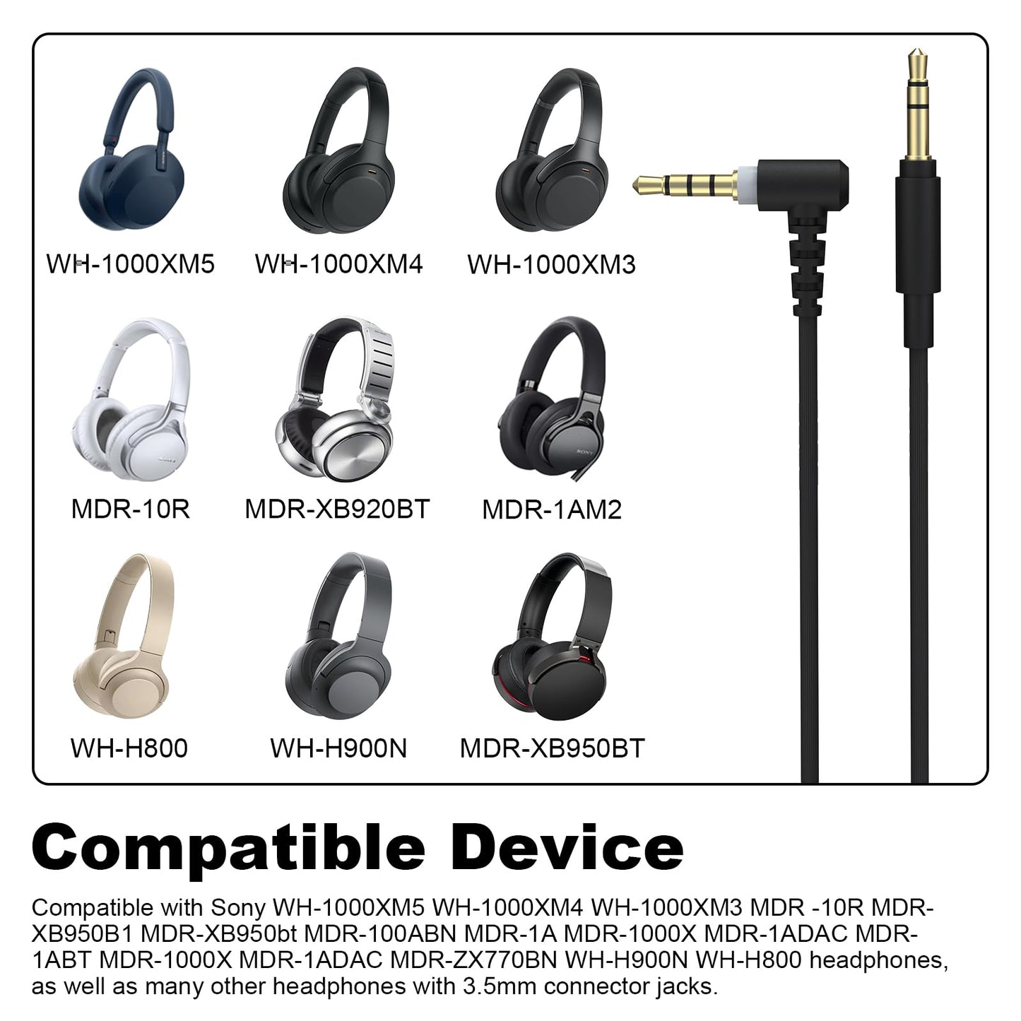 Xivip Replacement Audio Cord for Sony WH-1000xm6 WH1000XM5 WH-1000xm4 WH-1000xm3 MDR-1A MDR-XB950BT MDR-XB950N1 MDR-ZX770BN MDR-10R MDR-1000X…