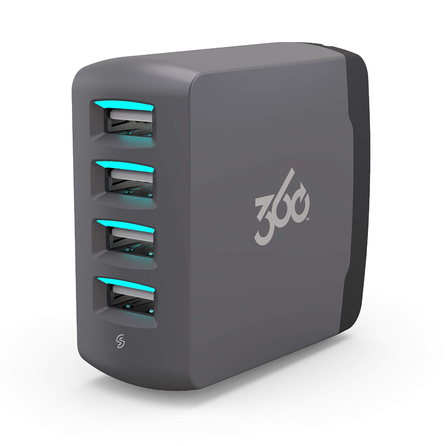 360 Electrical 360542 Vivid 8.0 USB Wall Charger with Four USB Ports, 8.0 Amp (40 Watt) Charging Power, Folding Plug, LED Guide Lights and Charge