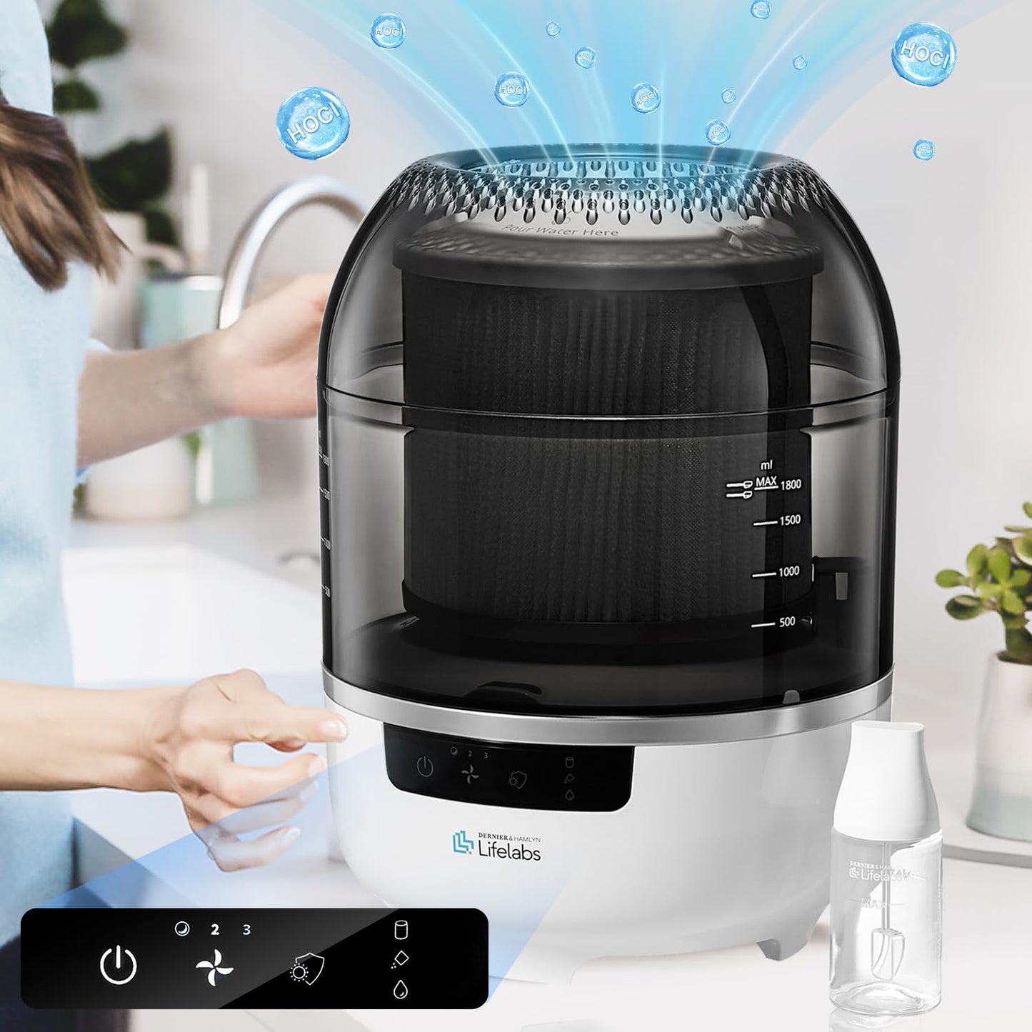 Air Purifier for Bedroom, Air Purifier and Humidifier Combo, HOCL Generator Disinfection, Mold Remover, Smoke Pet Odor Eliminator Air Purifier,