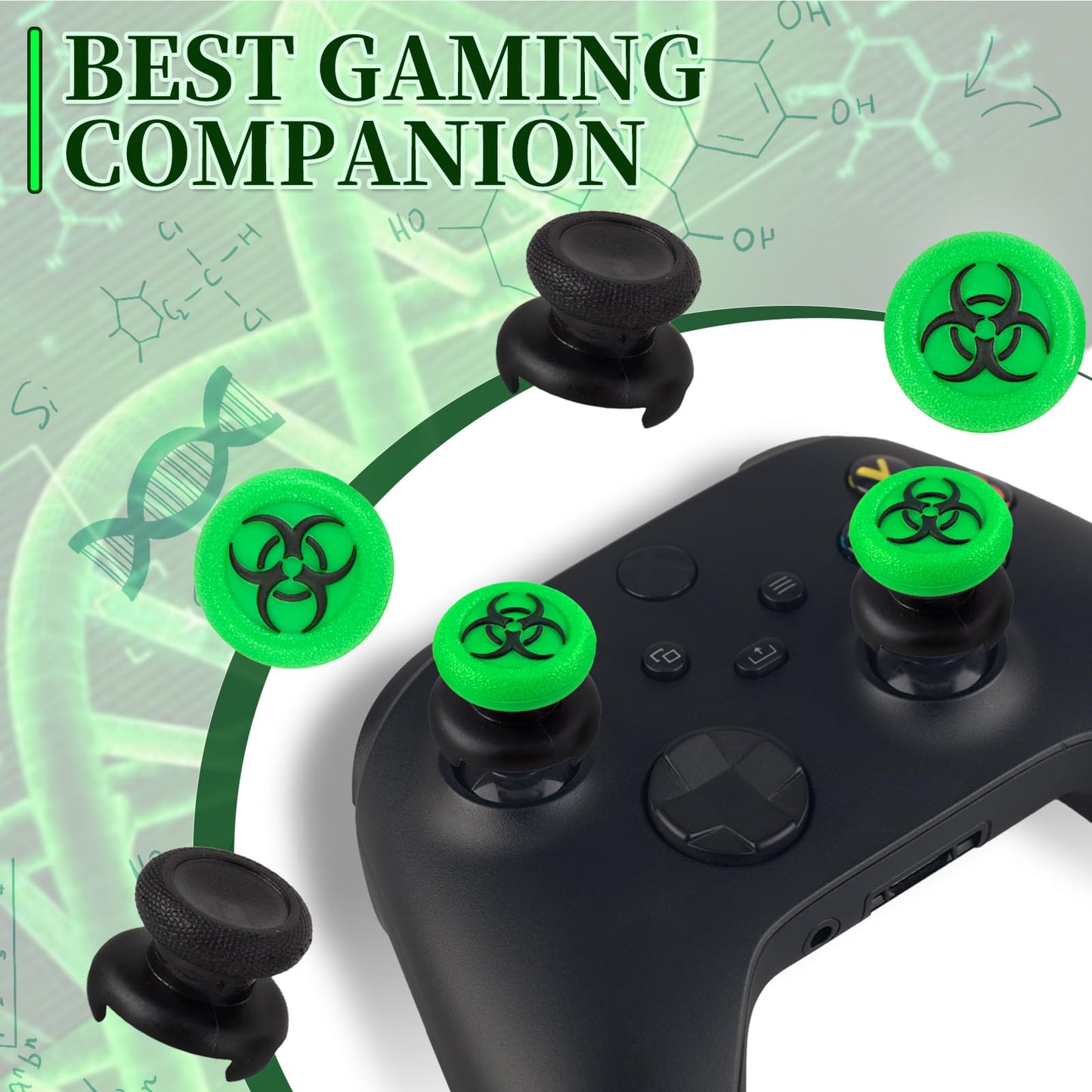 Playrealm FPS Thumbstick Extender & 3D Texture Rubber Silicone Grip Cover 2 Sets for Xbox Series X/S & Xbox One Controller(BioH Green)