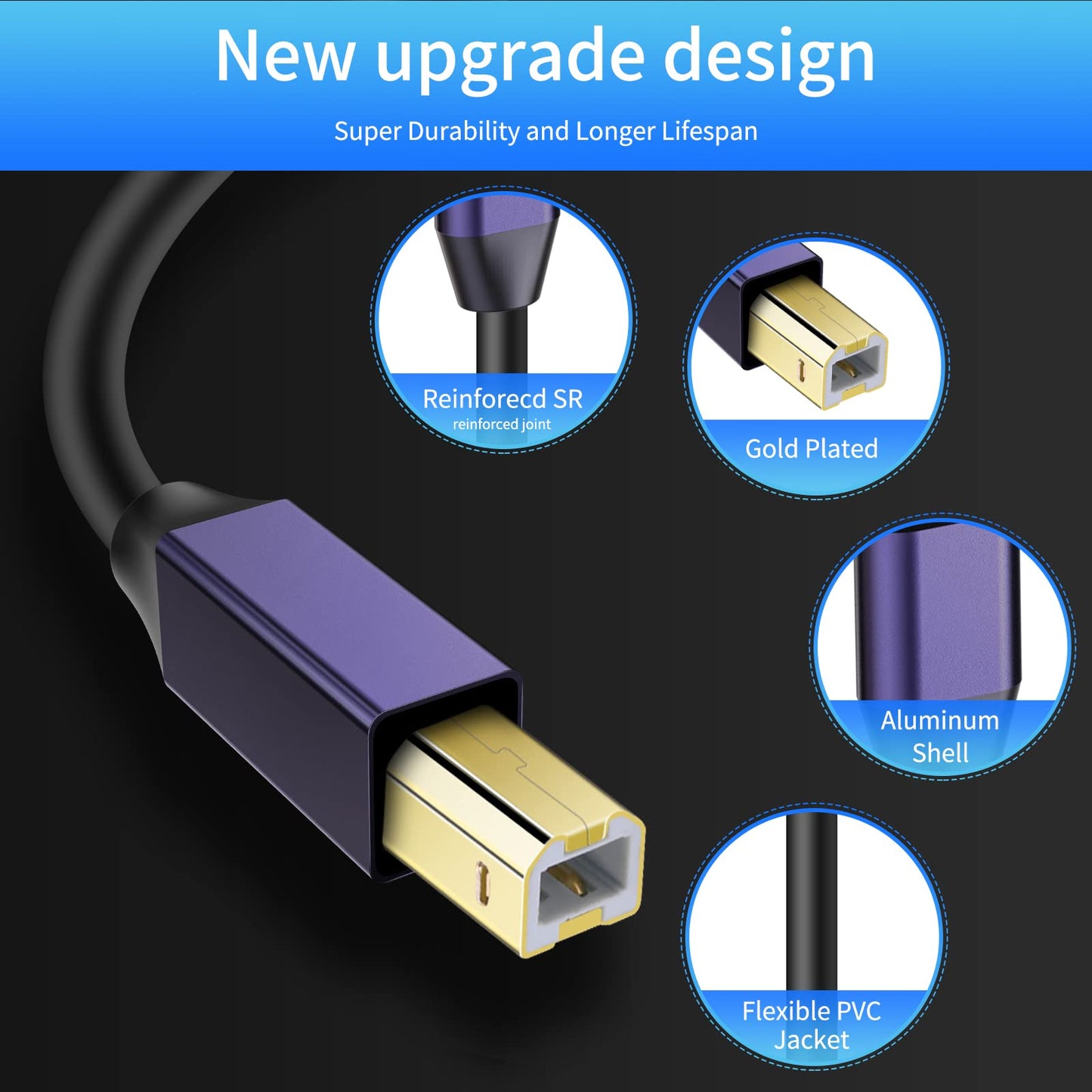 LDKCOK Active USB 2.0 Printer Cable 50ft - A-Male to B-Male High Speed Printer/Scanner/Repeater Cable for HP, Canon, Epson, Dell, Samsung etc